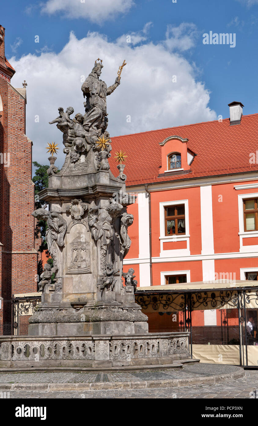 Monument à nepumuk dominsel, l'île de la cathédrale, Ostrow Tumski partie la plus ancienne de la ville d'Wroclawwroclaw, Breslau, Basse Silésie, Pologne, Europe Banque D'Images