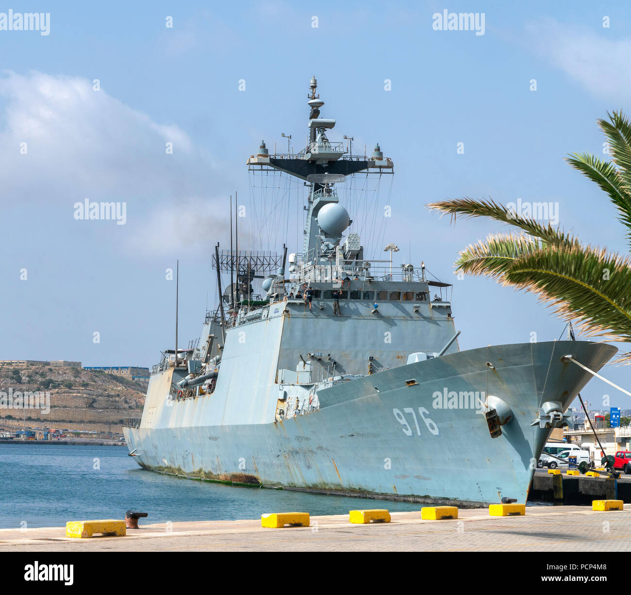 15 juillet 2018 - La Valette, Malte. République de Corée destroyer naval ship Munmu le Grand (DDH 976) amarré dans le Grand Port. Banque D'Images