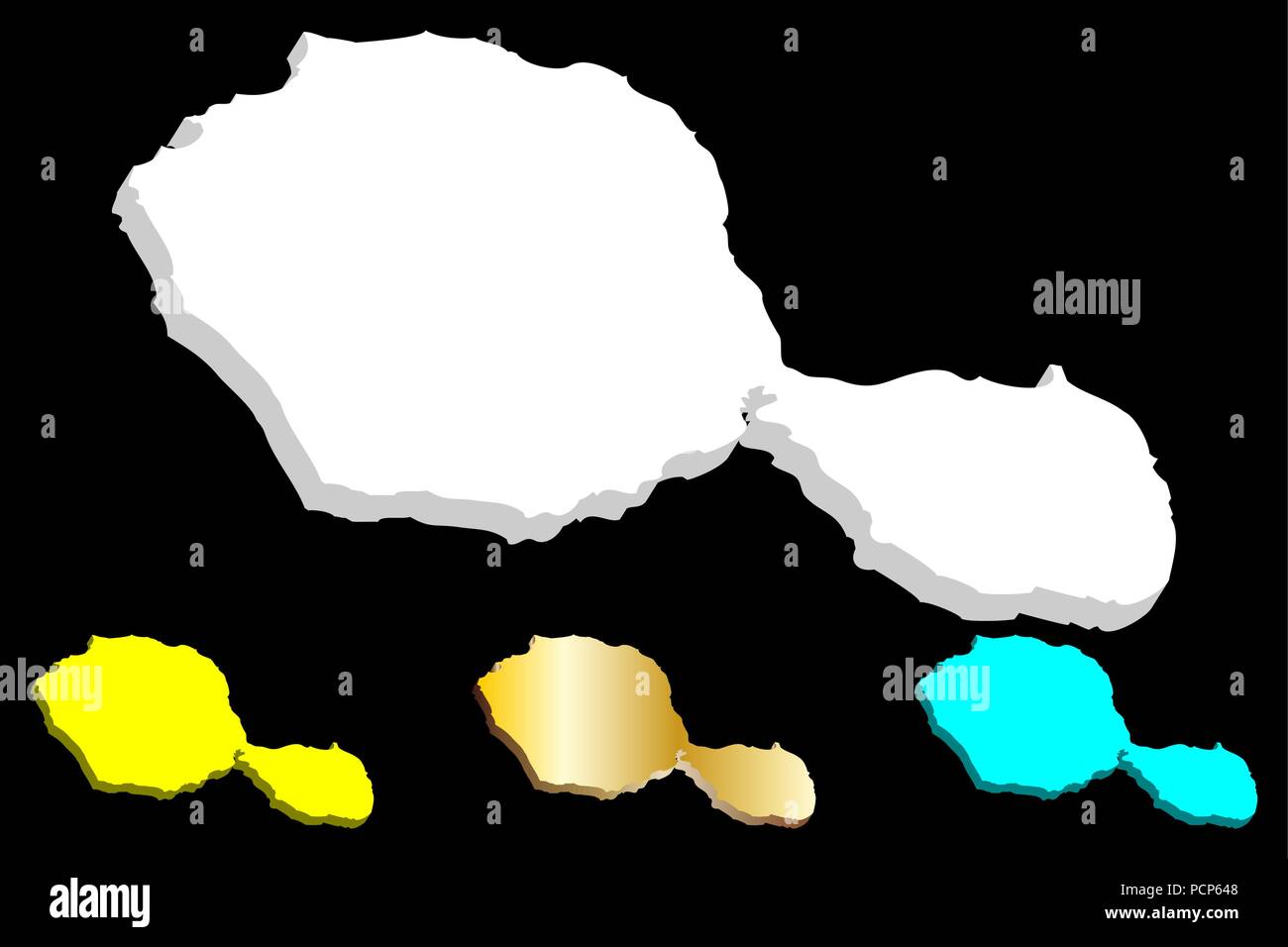 3D de la carte de Tahiti (Otaheite) - blanc, jaune, bleu et or - vector illustration Illustration de Vecteur
