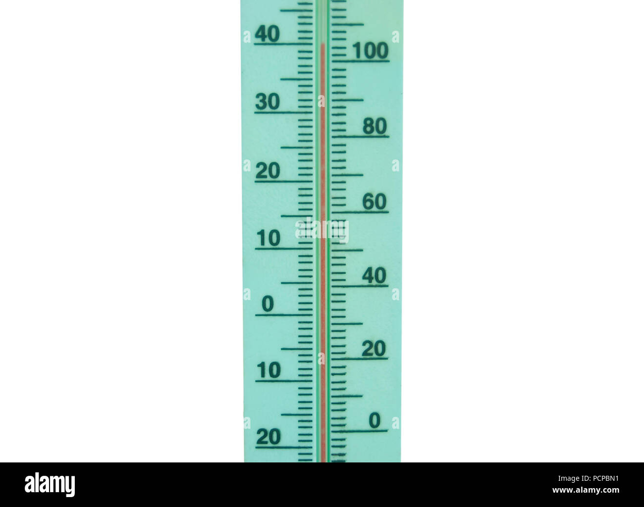 Thermomètre avec une température ambiante de 40 degrés, isolé sur un fond blanc. Banque D'Images