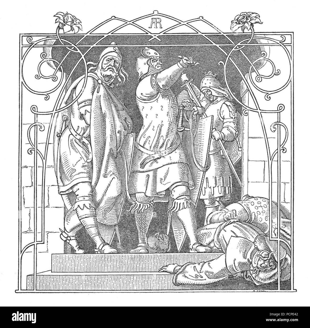 Alfred Rethel - Die Nibelungen 05 Wie sie die Toten. hinauswarfen Banque D'Images