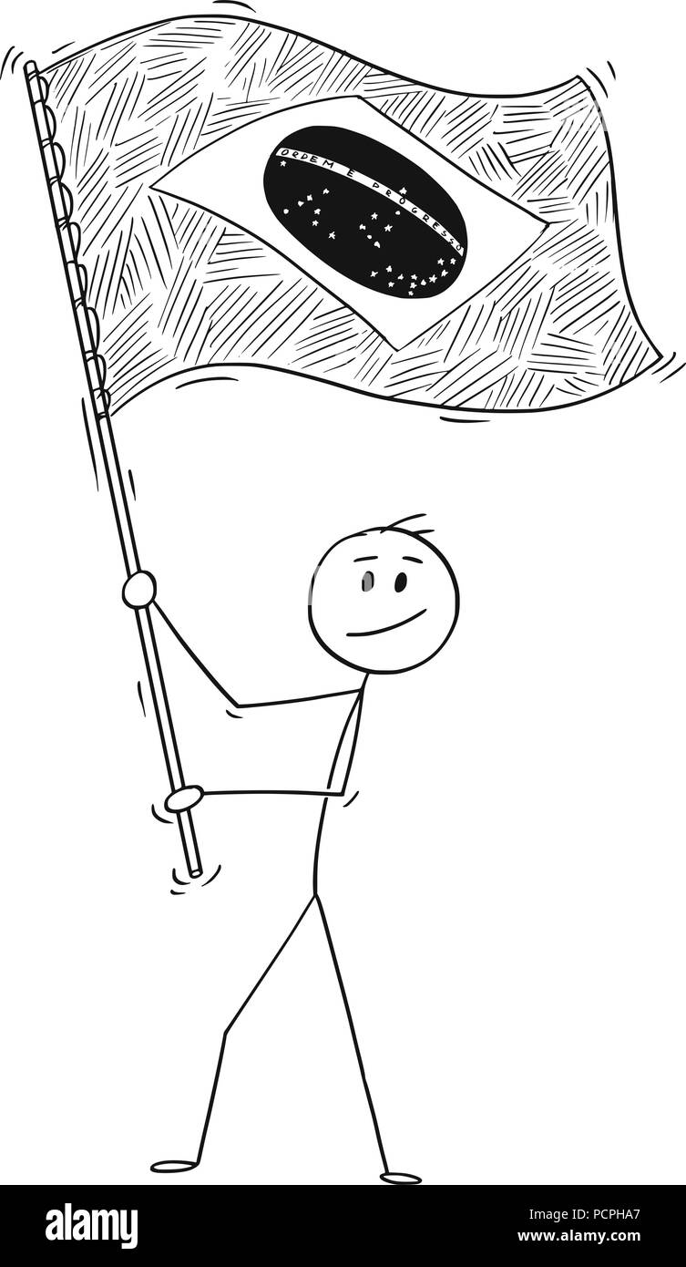 Caricature de Man Waving Flag de la République fédérative du Brésil Illustration de Vecteur