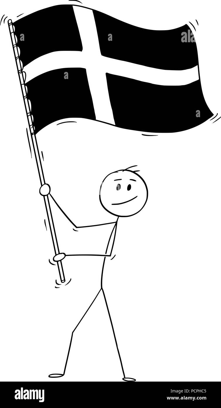 Caricature de l'homme, brandissant le drapeau du Royaume de Danemark Illustration de Vecteur
