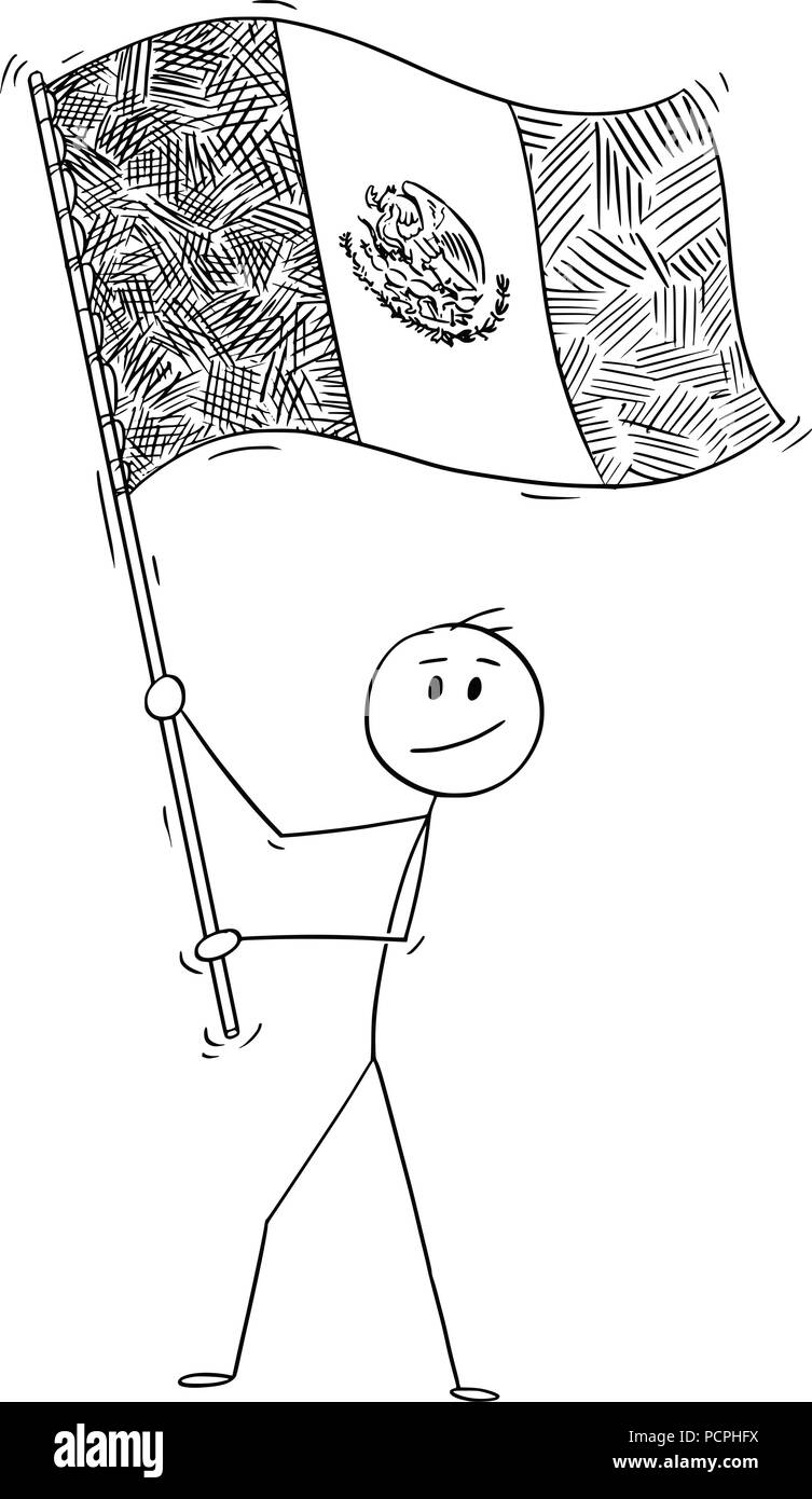 Caricature de l'homme, brandissant le drapeau de États-Unis du Mexique ou Mexique Illustration de Vecteur