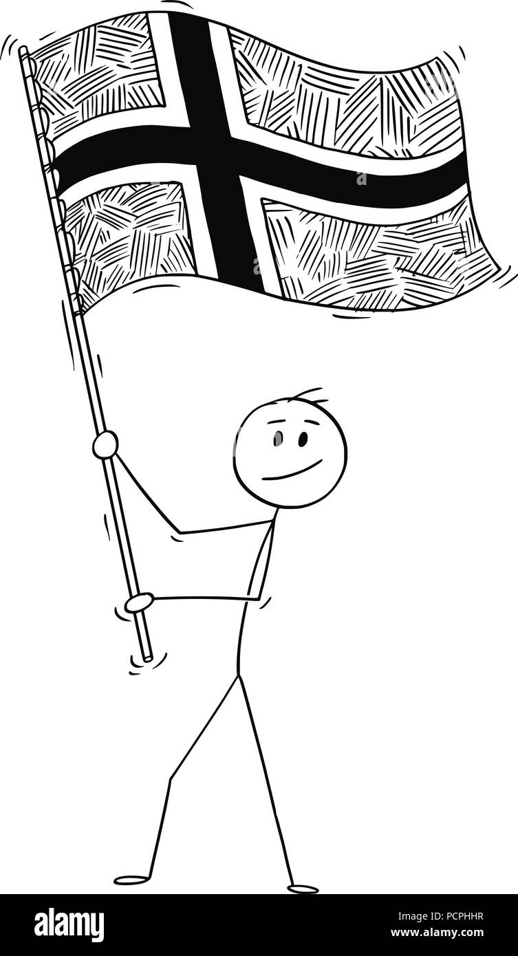 Caricature de l'homme, brandissant le drapeau du royaume de la Norvège Illustration de Vecteur