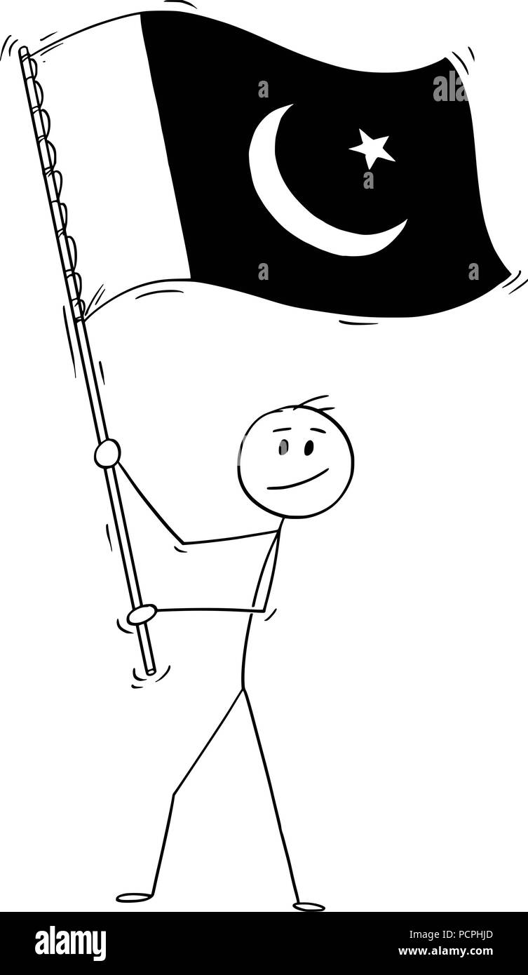 Caricature de l'homme, brandissant le drapeau de la République islamique du Pakistan Illustration de Vecteur
