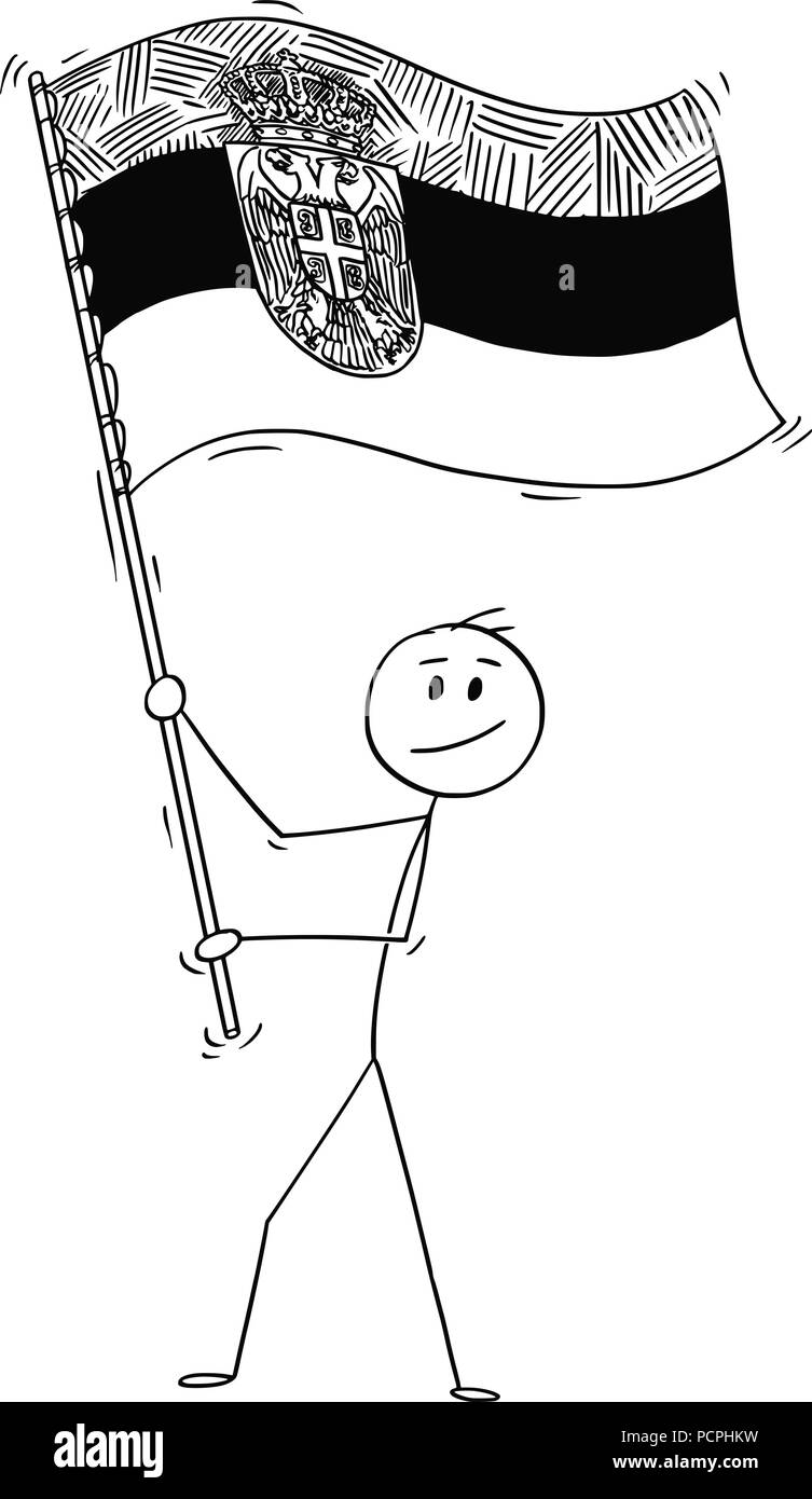 Caricature de l'homme, brandissant le drapeau de la République de Serbie Illustration de Vecteur