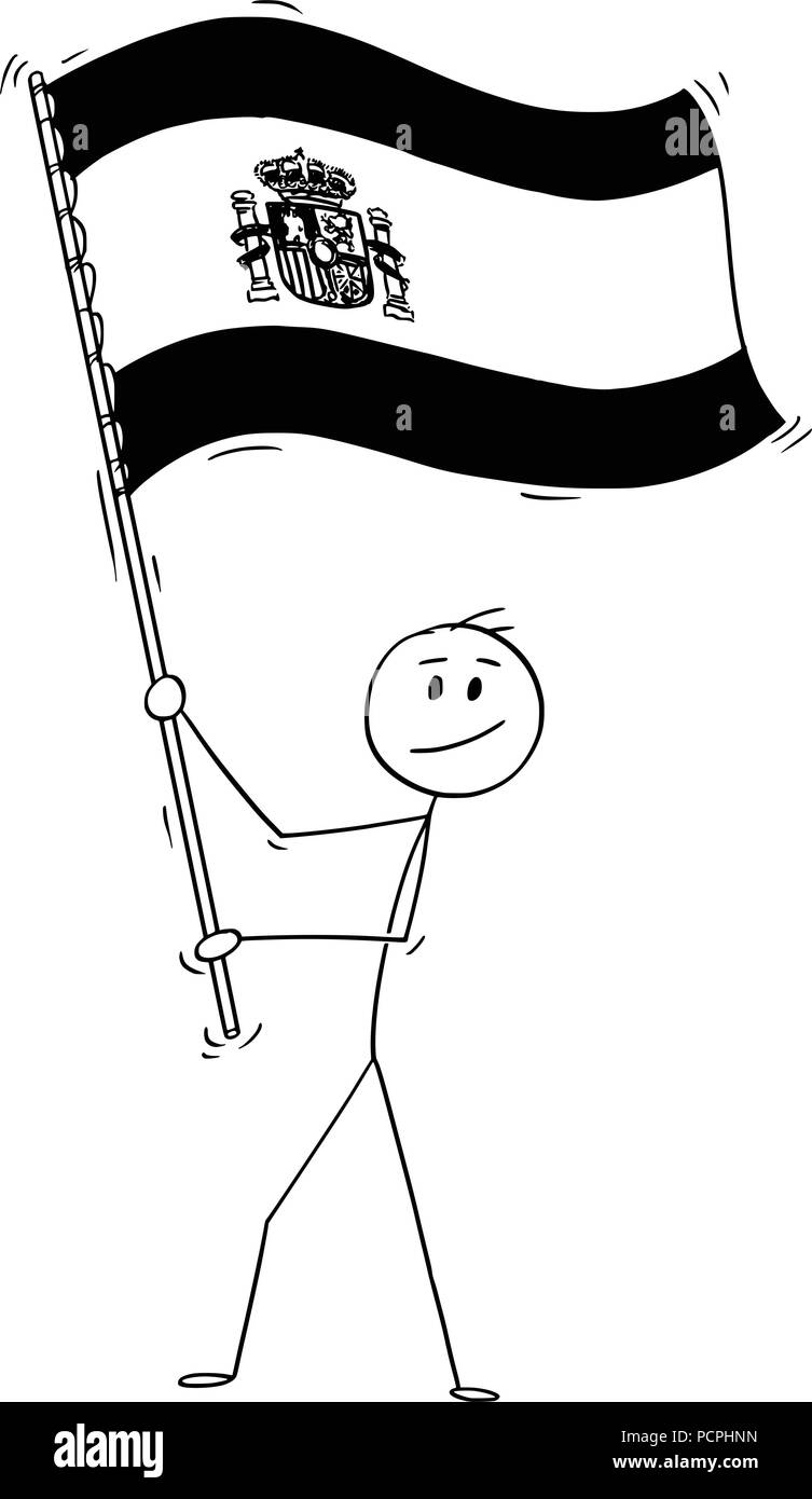Caricature de l'homme, brandissant le drapeau du Royaume d'Espagne Illustration de Vecteur