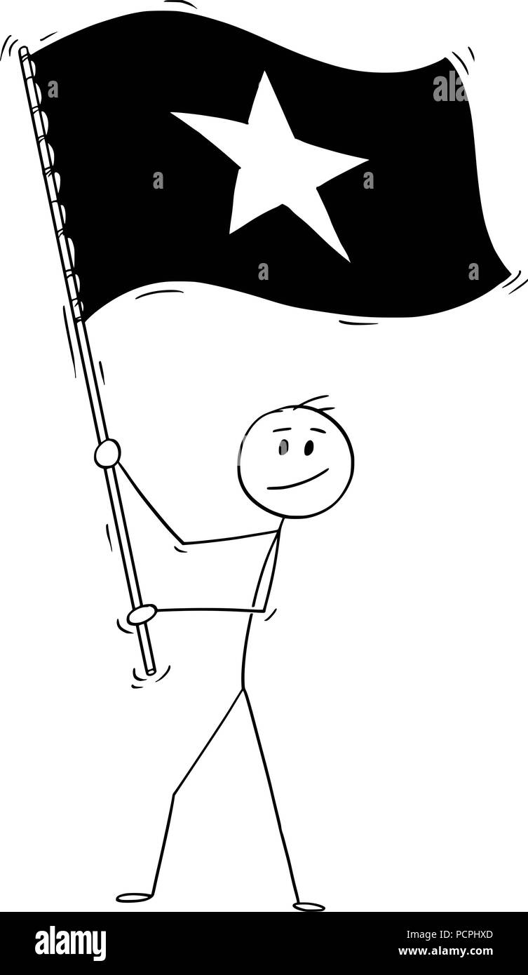 Caricature de l'homme, brandissant le drapeau de la République socialiste du Vietnam Illustration de Vecteur