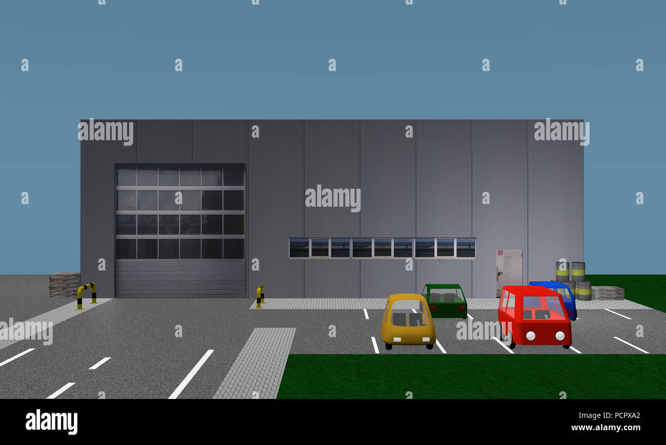 Hall d'entrée avec espace de parking, vue depuis l'avant. Le rendu 3D Banque D'Images Hall d'entrée avec espace de parking, vue depuis l'avant. Le rendu 3D Banque D'Images