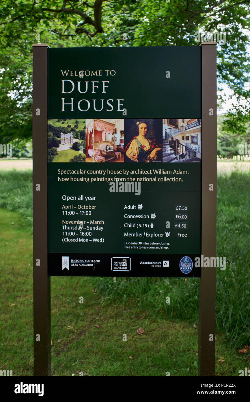 Commission d'information du visiteur à l'entrée de Duff House, Banff Banque D'Images