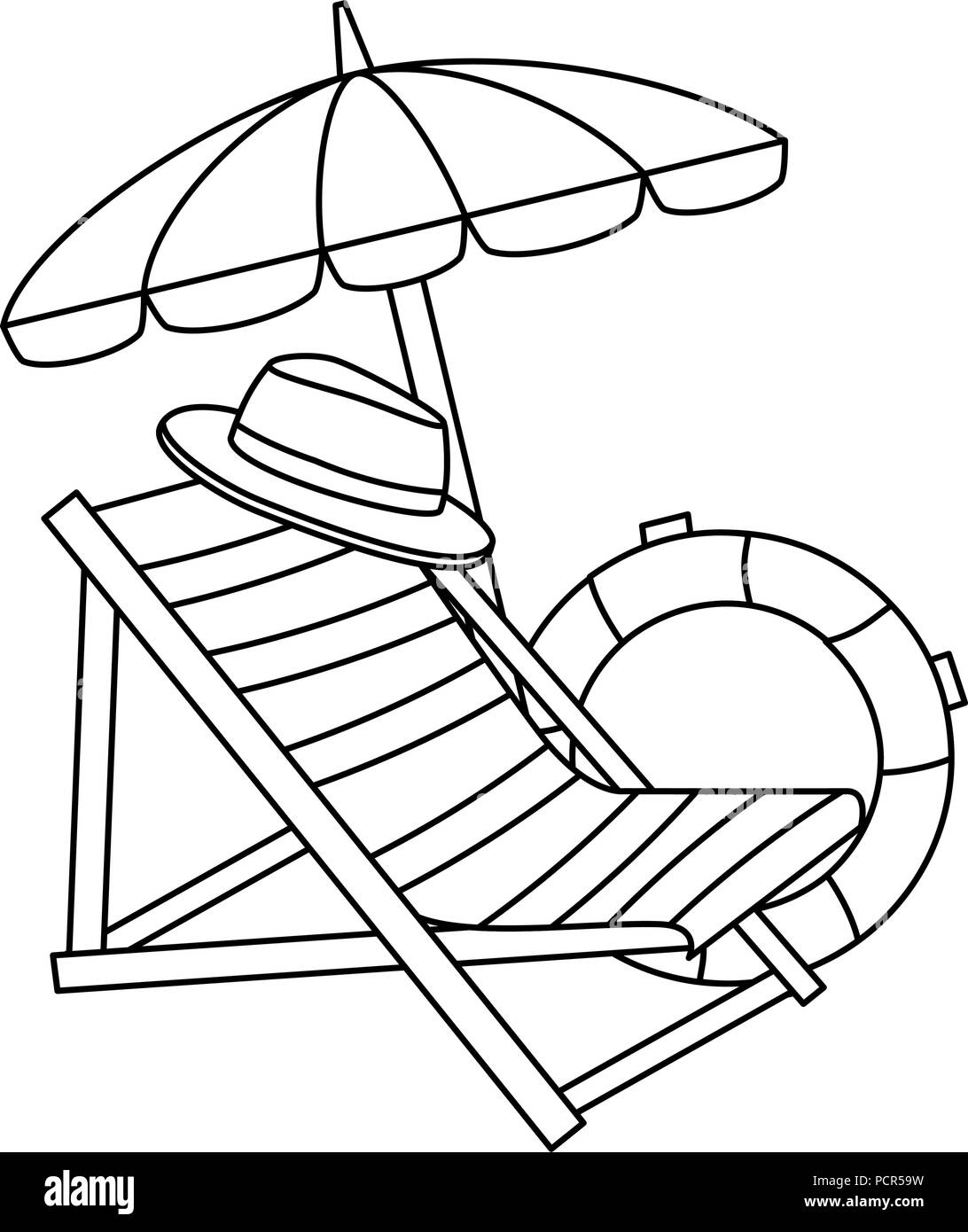 Chaise de plage avec parasol et flotteur Image Vectorielle Stock - Alamy