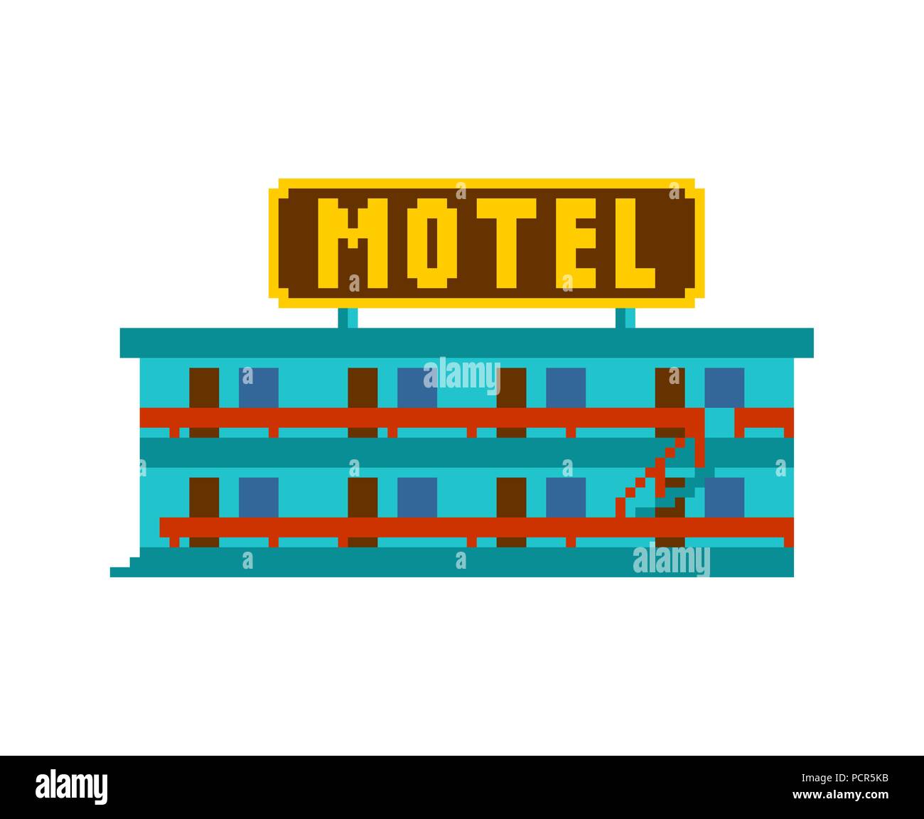 Pixel art. Petit hôtel Motel 8 bit Vector illustration. Illustration de Vecteur
