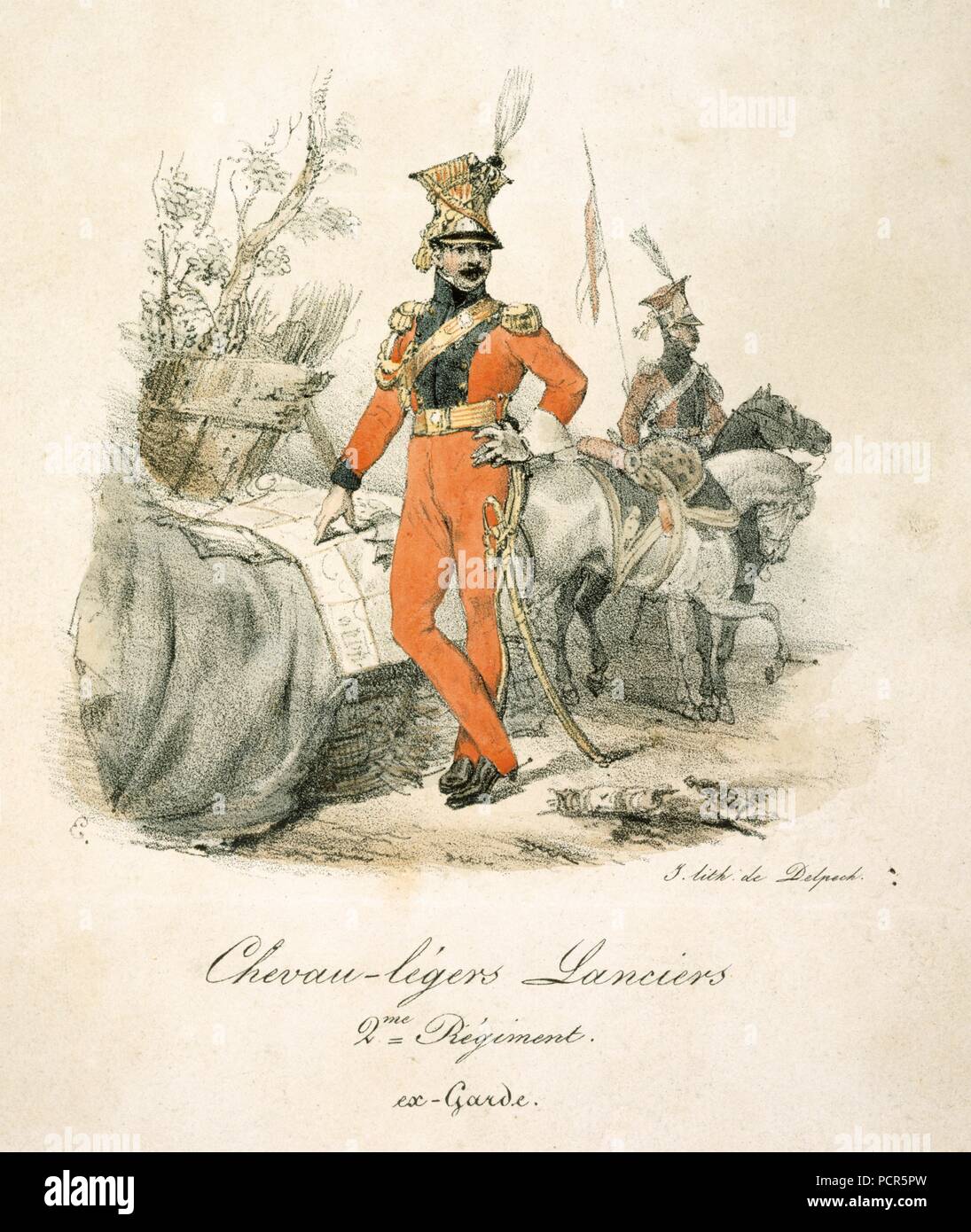 Les lanciers français des guerres napoléoniennes, 19e siècle. Artiste : Delpech. Banque D'Images