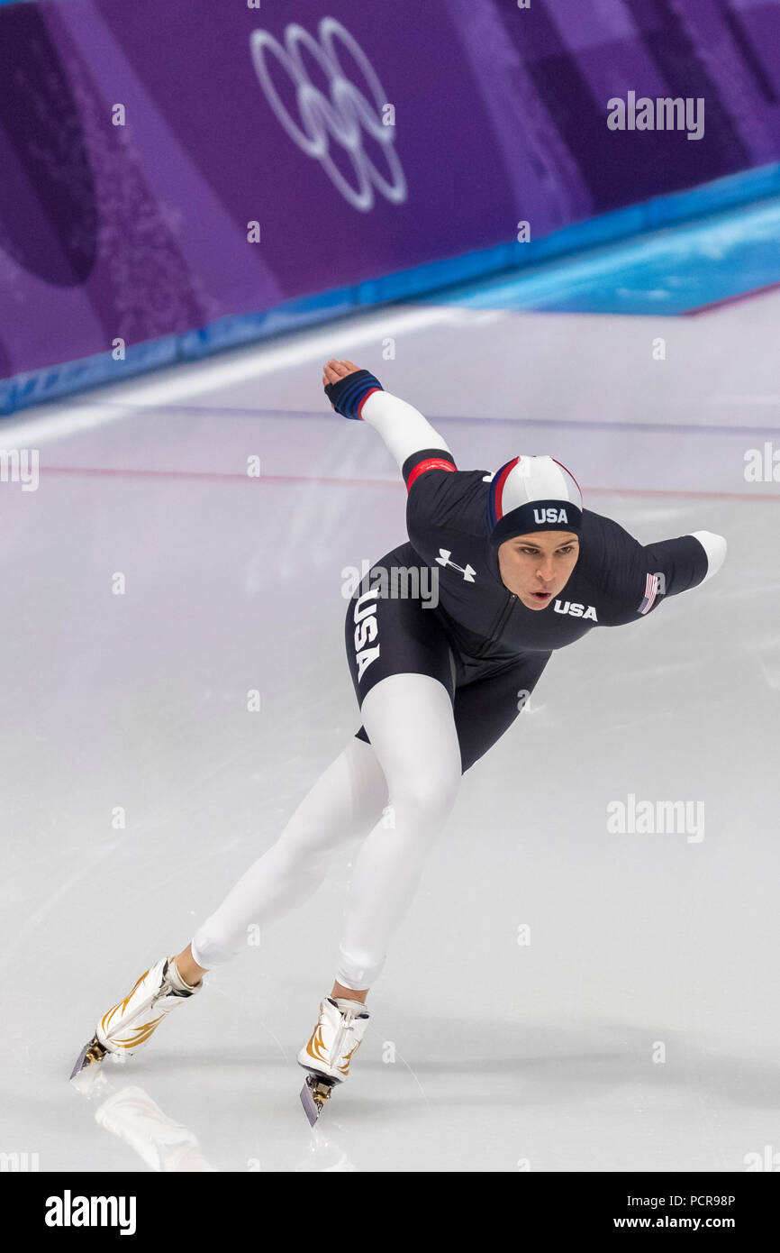 Bretagne Bowe (USA) compétiteur dans le patinage de vitesse - 1000m femmes lors des Jeux Olympiques d'hiver de PyeongChang 2018 Banque D'Images