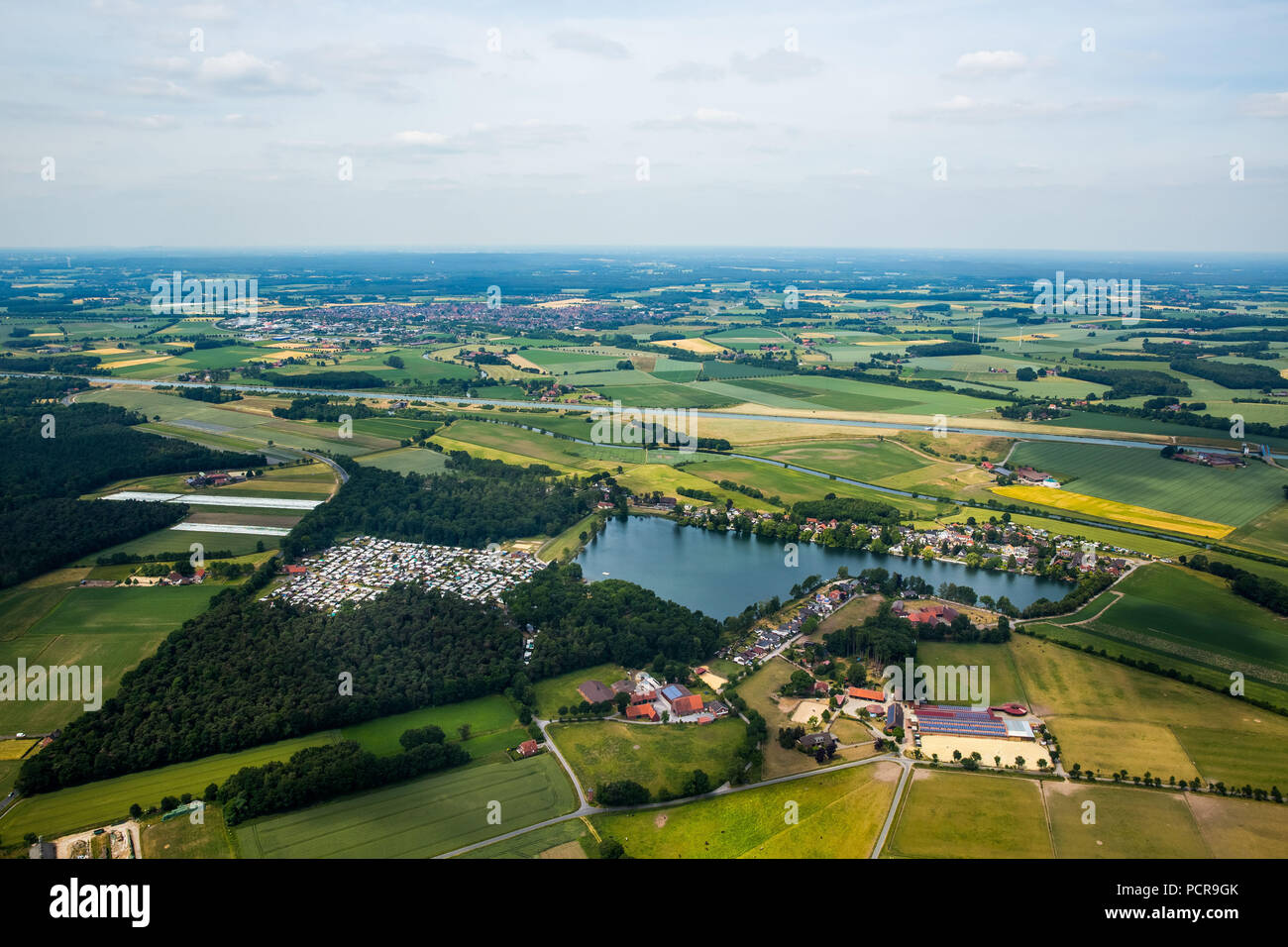 Terenscher avec lac camping, loisirs, tourisme, Selm, Ruhr, Rhénanie du Nord-Westphalie, Allemagne Banque D'Images
