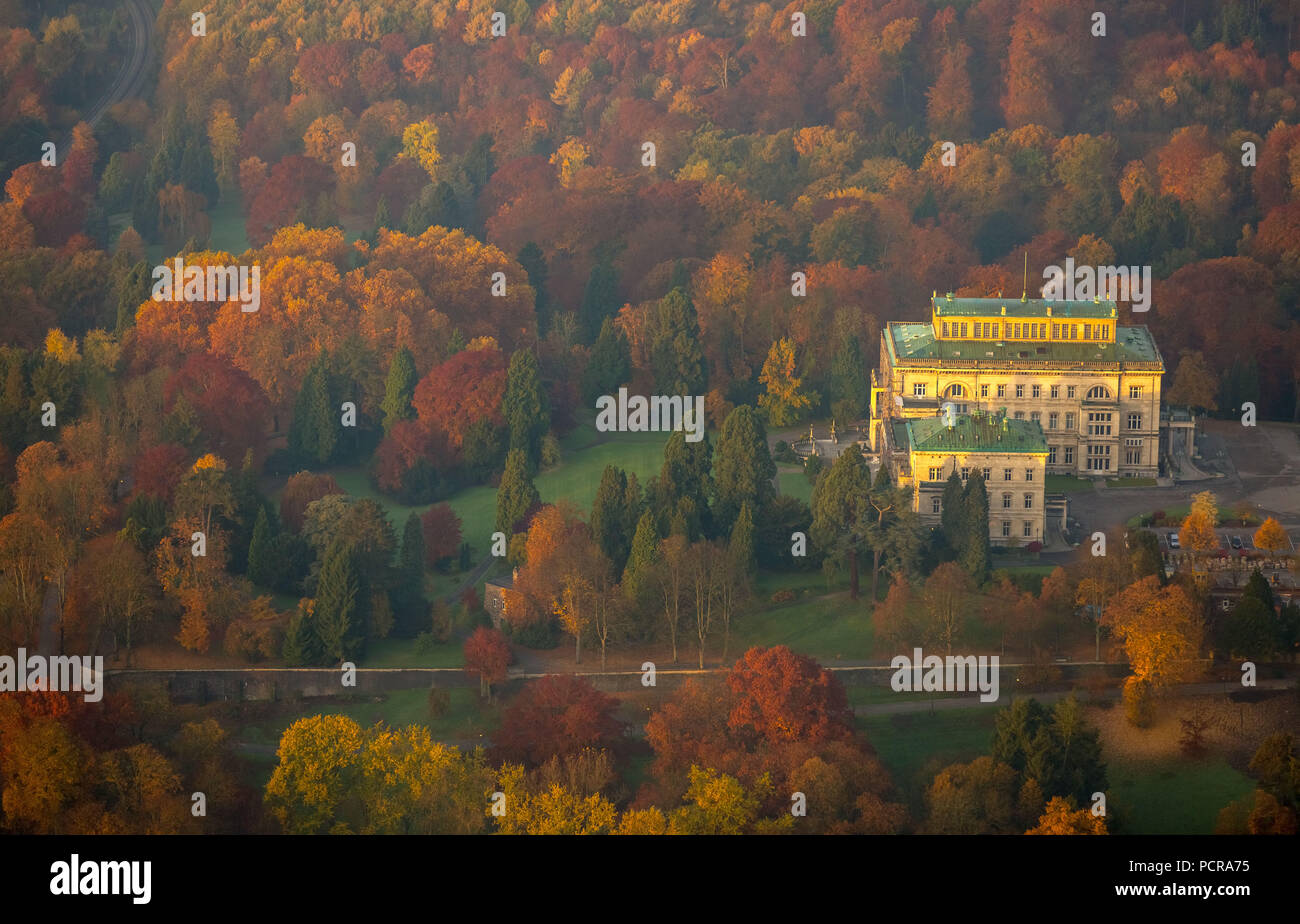 Ancienne maison de famille de la famille Krupp, Villa Hügel Essen avec Hill Park, l'automne de l'humeur, l'humeur du matin, Essen, Ruhr, Rhénanie du Nord-Westphalie, Allemagne Banque D'Images