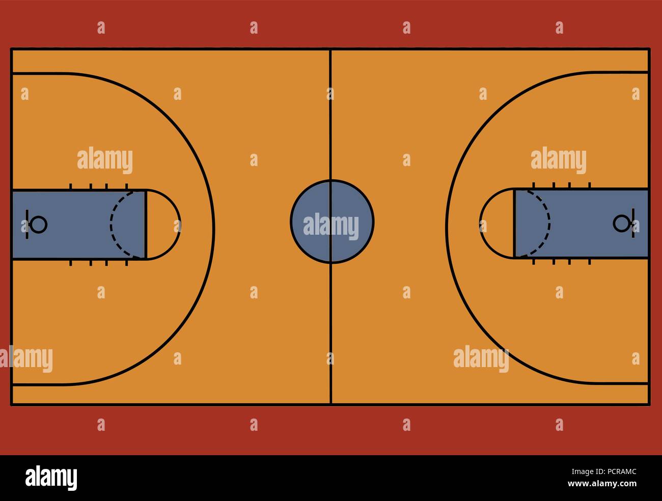 Basket-ball étage avec la ligne, vector illustration Illustration de Vecteur