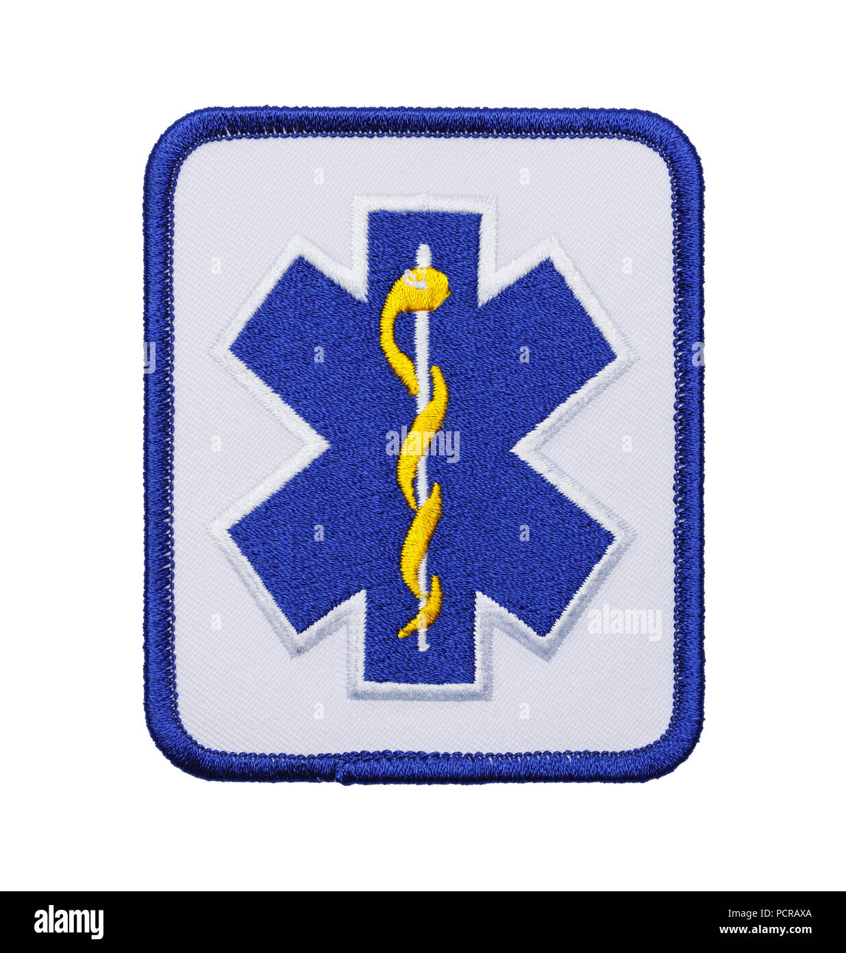 EMT Paramedic Patch bleu isolé sur fond blanc. Banque D'Images