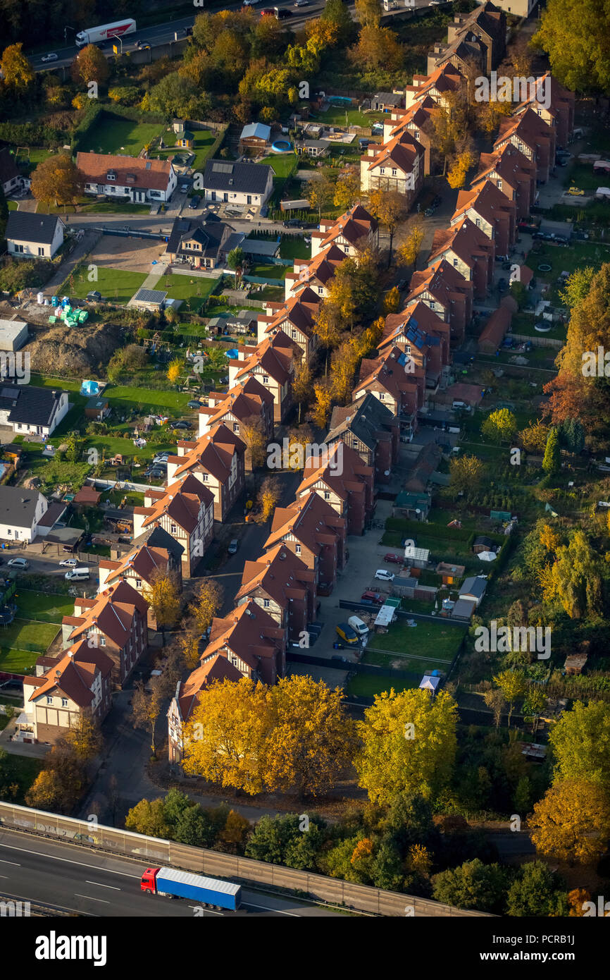 Phoenix Road, Miners' appartements, maisons mitoyennes, avenue, Gladbeck, Ruhr, Rhénanie du Nord-Westphalie, Allemagne Banque D'Images