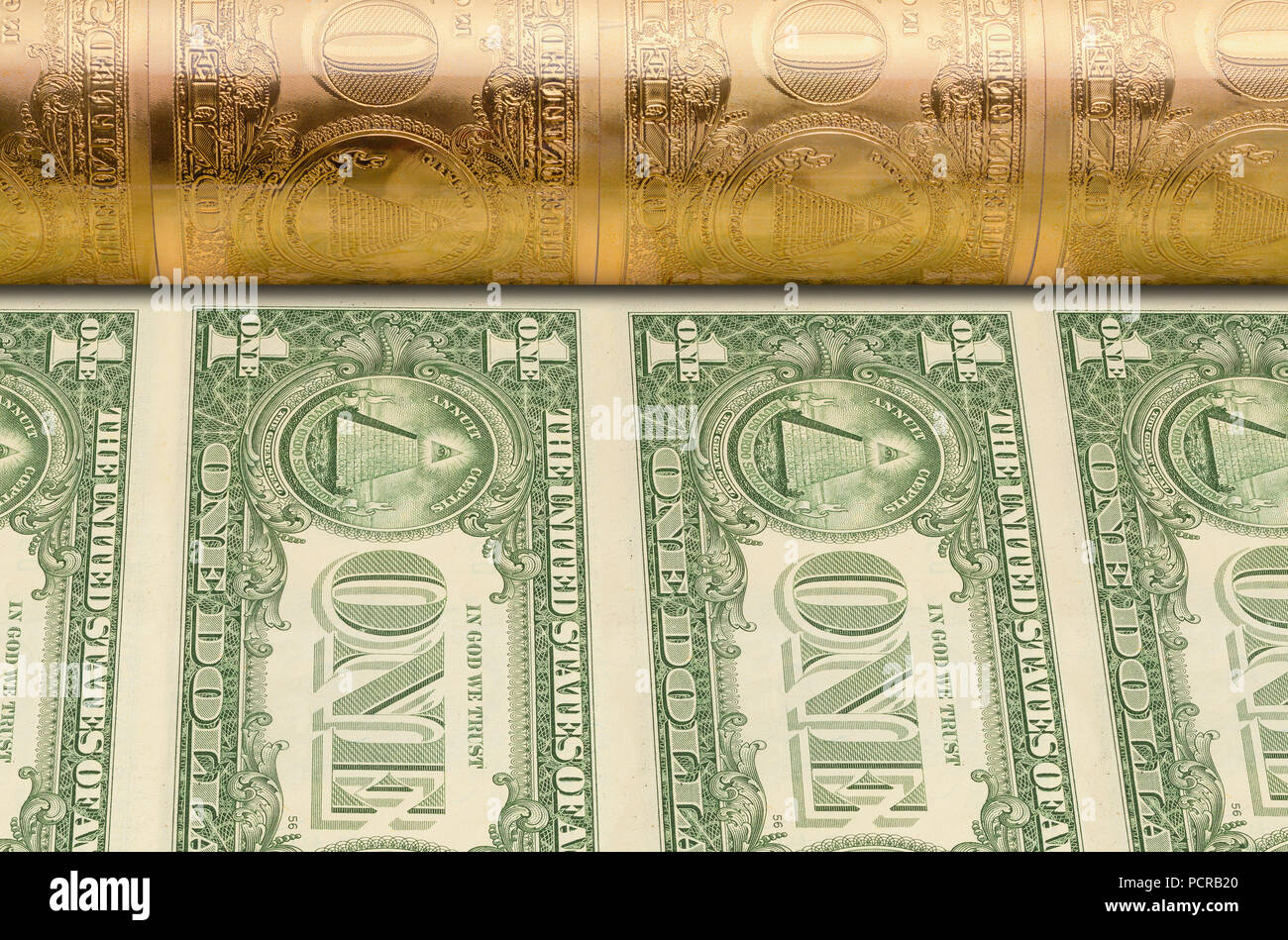 Décisions United States de l'argent sur un Printig Presse. Banque D'Images