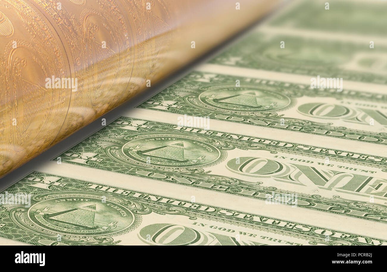 Décisions United States de l'argent sur un Printig Presse. Banque D'Images