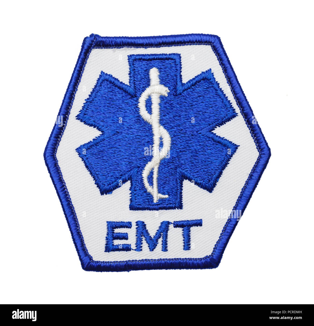 EMT médical Patch uniforme isolé sur un fond blanc. Banque D'Images