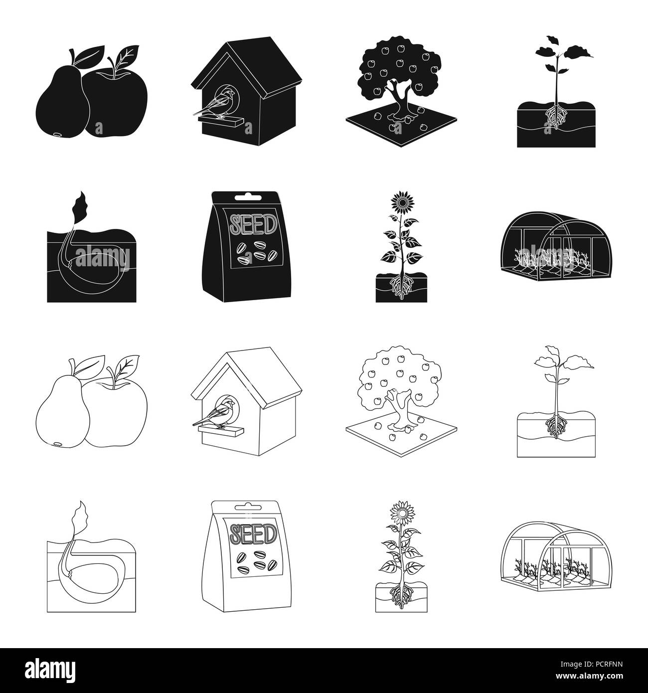 Société, l'écologie, et autre icône de style du contour noir,. Les enveloppes, les amendes, les icônes de collection Ensemble de jardin Illustration de Vecteur