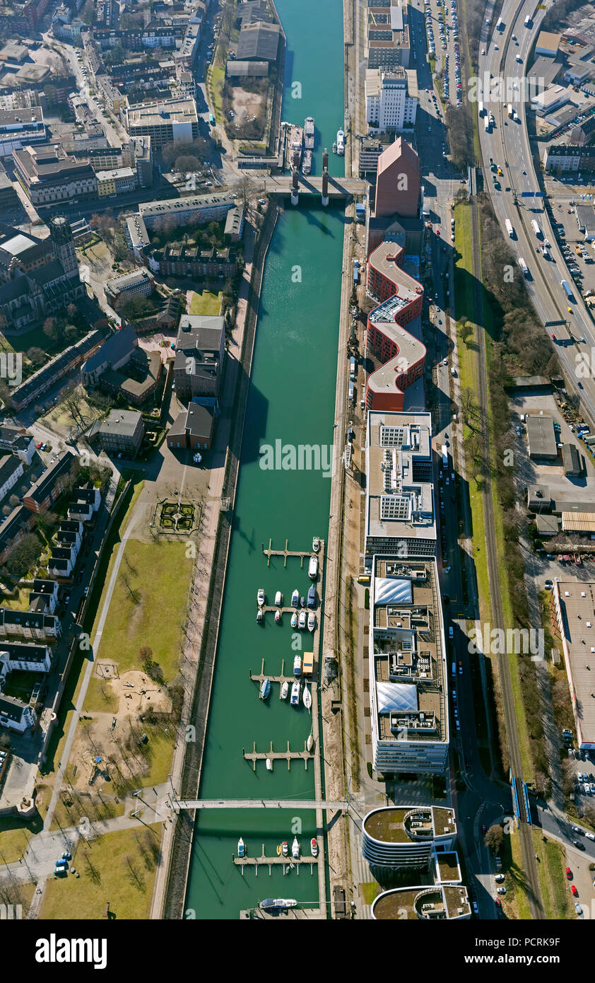 Photo aérienne, les Archives d'Etat de la Rhénanie du Nord Westphalie, Schwanentor Duisburg-Mitte,, port intérieur, Duisburg, Ruhr, Nordrhein-Westfalen, Germany, Europe Banque D'Images