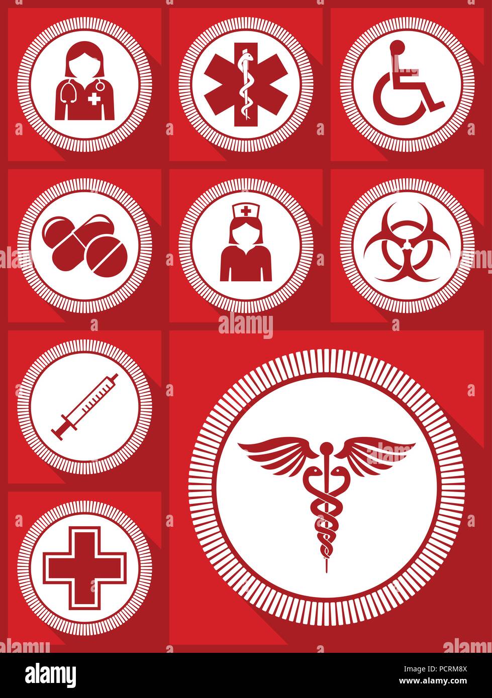 Icon Set vector médecine, hôpital, médecin, infirmière, fauteuil ...