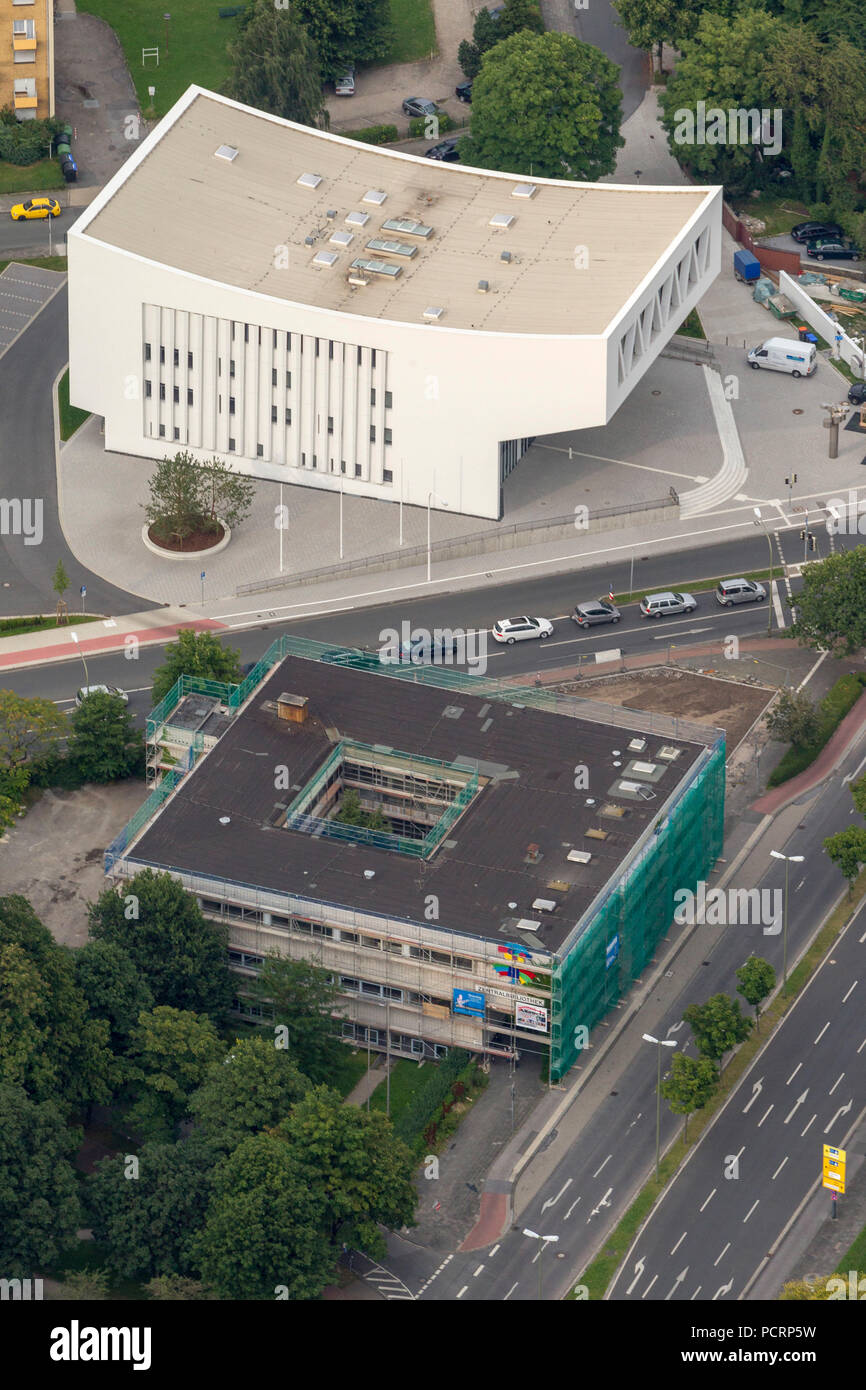 Vue aérienne, école de musique et de l'ancien public library, Hamm, Ruhr, Nordrhein-Westfalen, Germany, Europe Banque D'Images