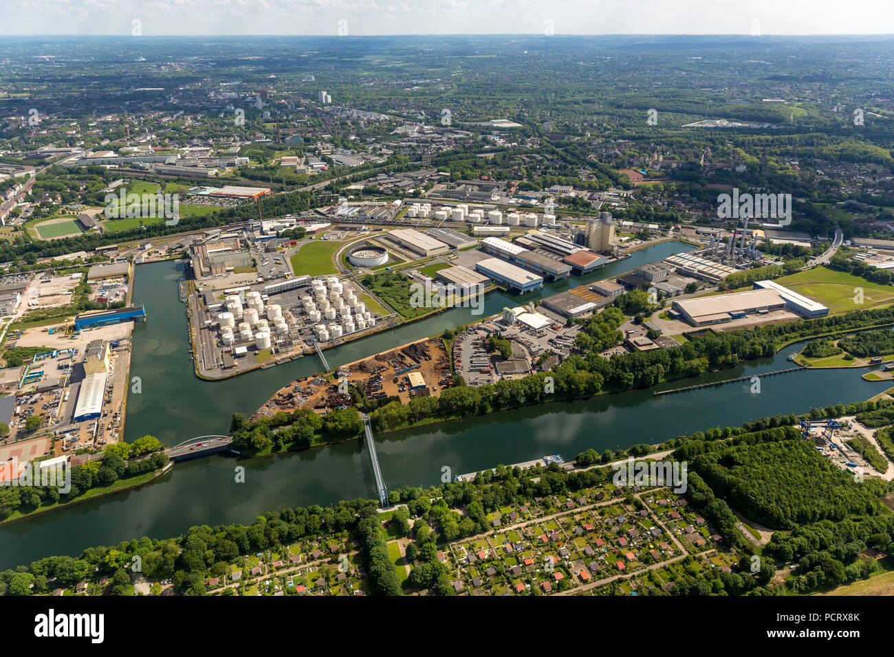 La ville de Gelsenkirchen Harbour Harbour sur le Canal, Rhine-Herne Gelsenkrichen, Ruhr Banque D'Images