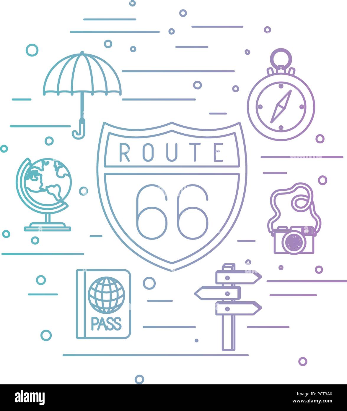 66 route de signal avec set de voyage icons Illustration de Vecteur