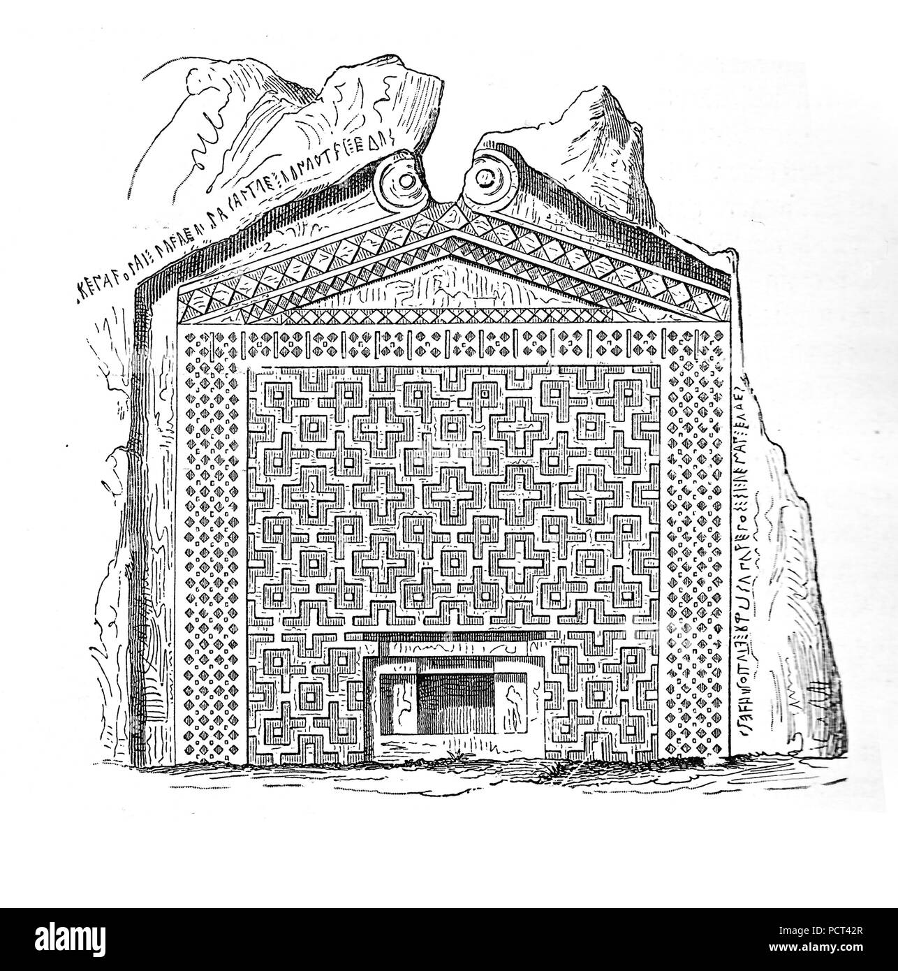 Tombeau du roi Midas à Dogan-lu (Doganli) dans la vallée, AsianTurkey Phyrgia, construites au 8ème siècle avant J.-C., gravure d'époque Banque D'Images