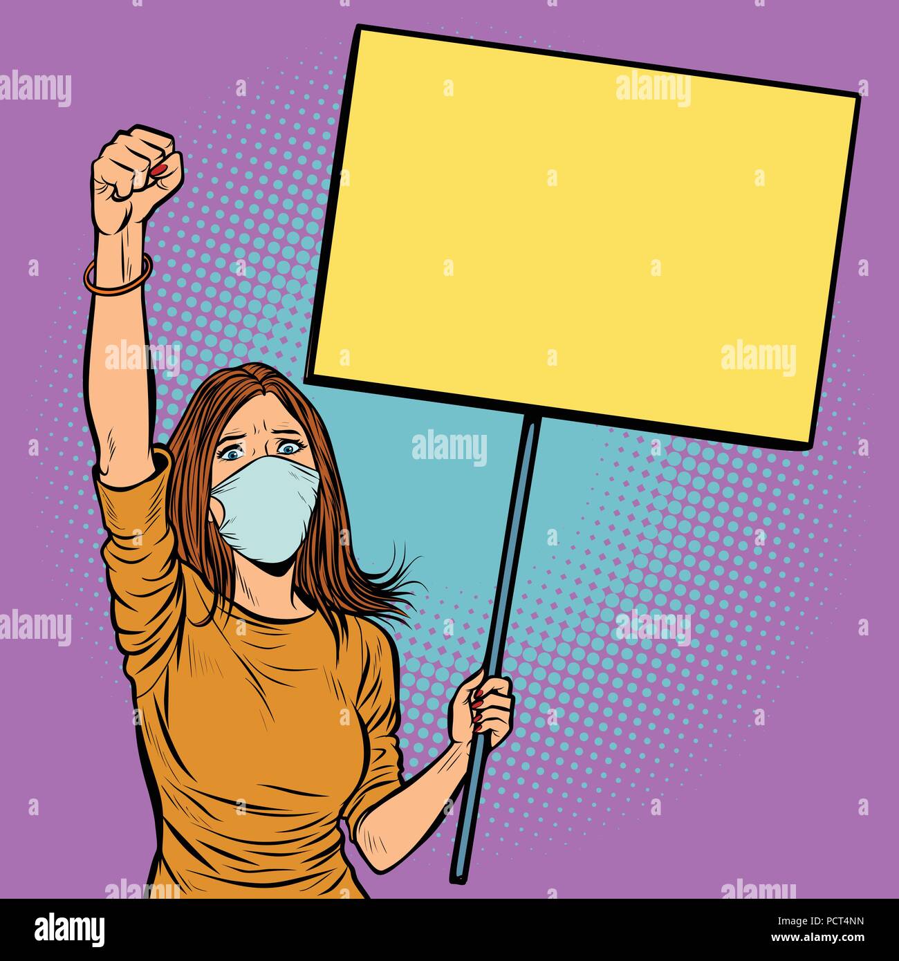 Femme au masque médical manifestations par une affiche Illustration de Vecteur