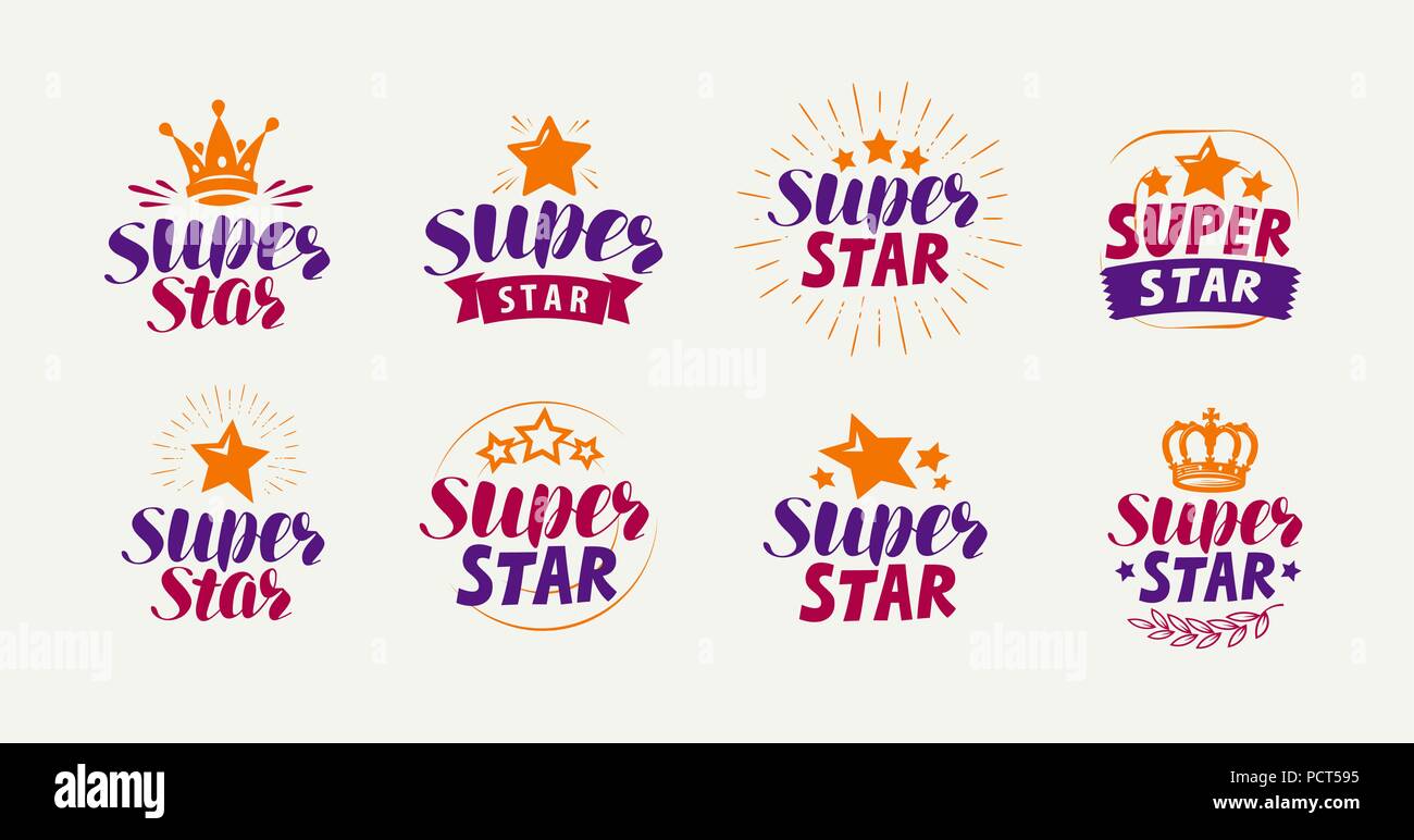 Super Star, jeu de logos ou des étiquettes. La popularité, la renommée du symbole. Vecteur de lettrage Illustration de Vecteur