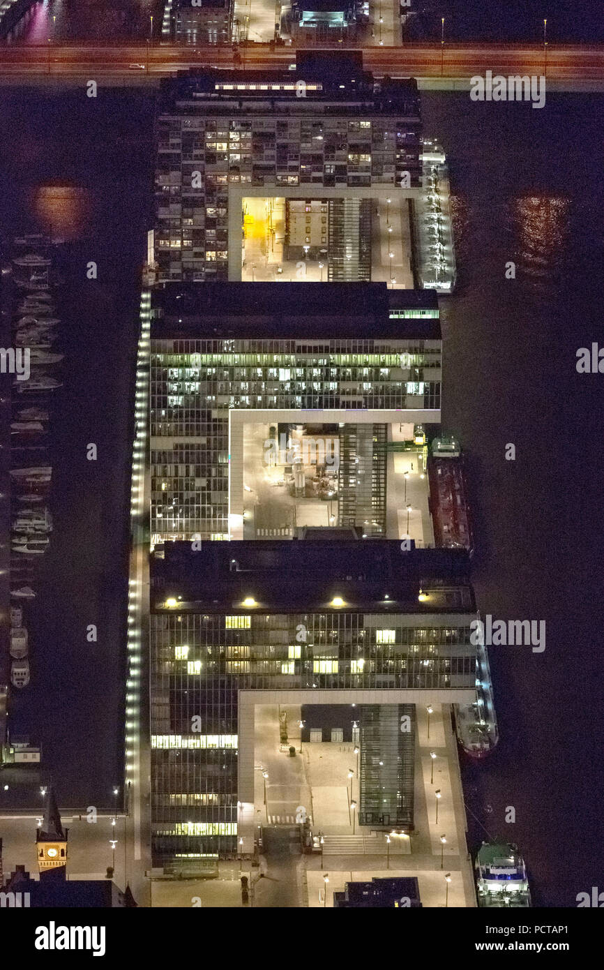 Vue aérienne de la grue, grue, maisons sud, maison grue Grue et une chambre au nord du Rhin, Rhin, banque, Aix-la-Chapelle et l'architecte Alfons Linster bureau d'architecture d'Hambourg, Bothe Richter Teherani,, Cologne, Rhénanie, Cologne, Rhénanie du Nord-Westphalie, Allemagne, Europe Banque D'Images