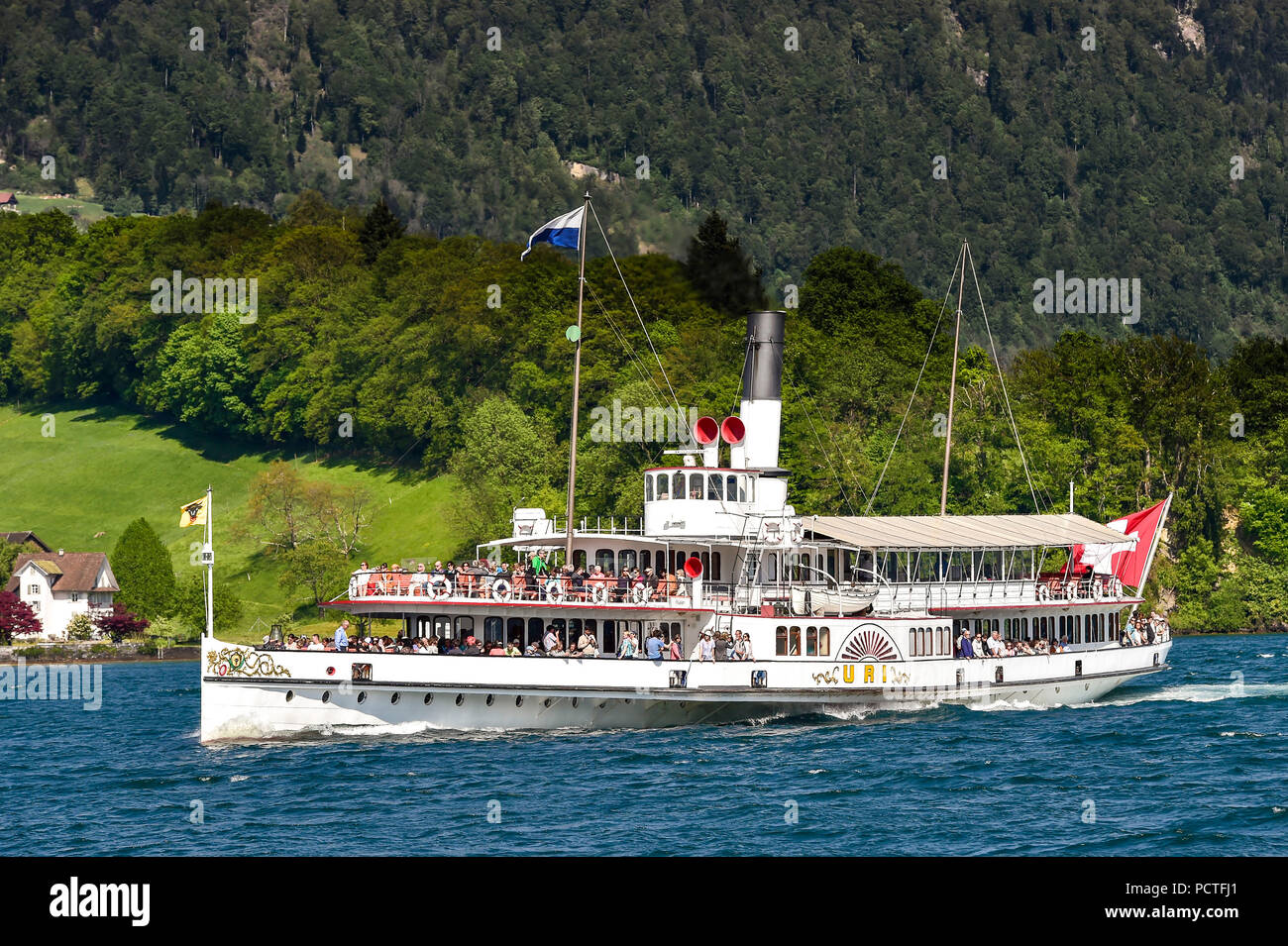 Uri de bateaux à vapeur sur le lac de Lucerne, Lucerne, Suisse Banque D'Images