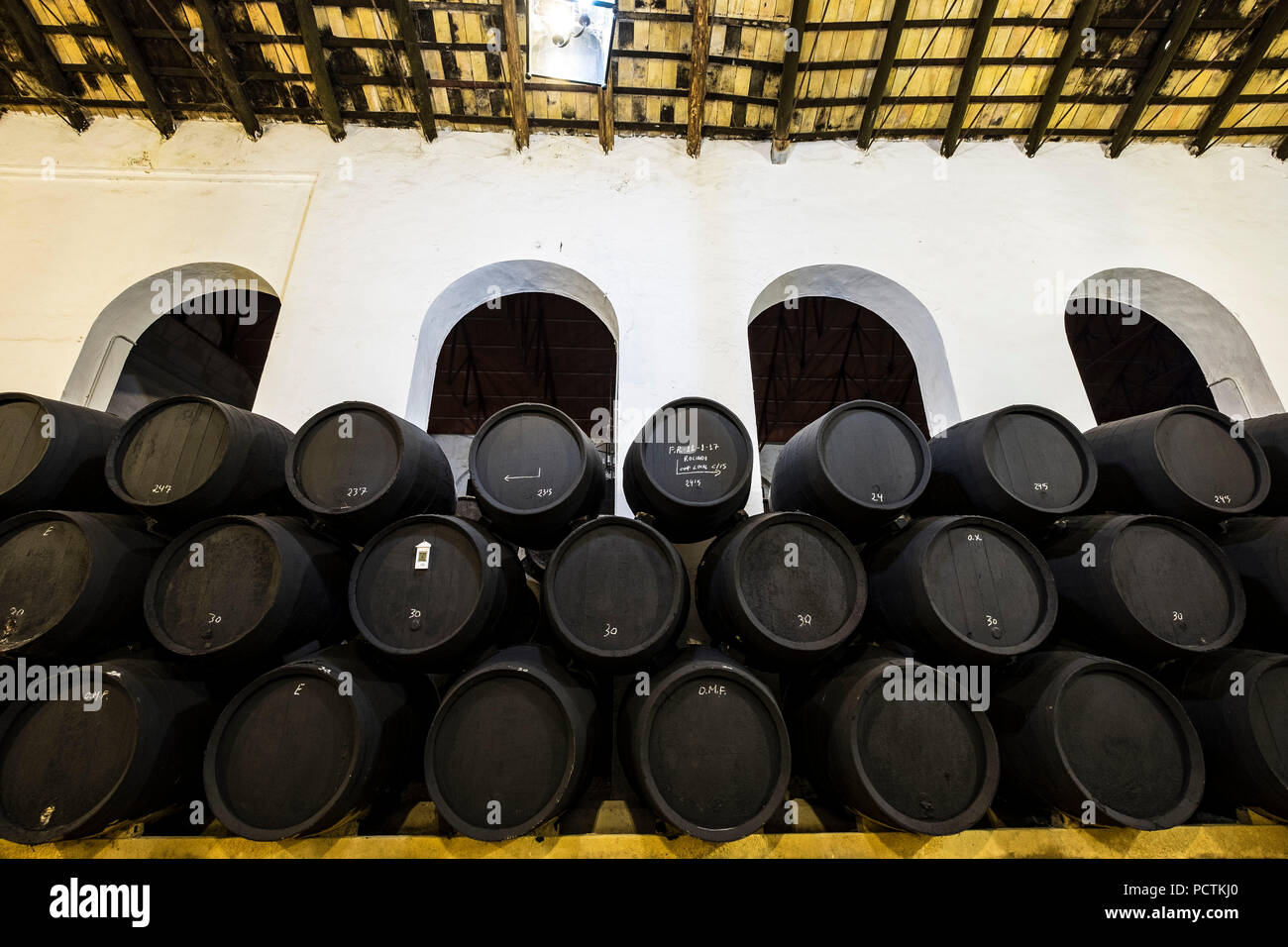 Les vineries Delgado existent depuis 1874 dans la ville andalouse Puente Genil. Produit des vins doux, certains des meilleurs d'Espagne Banque D'Images