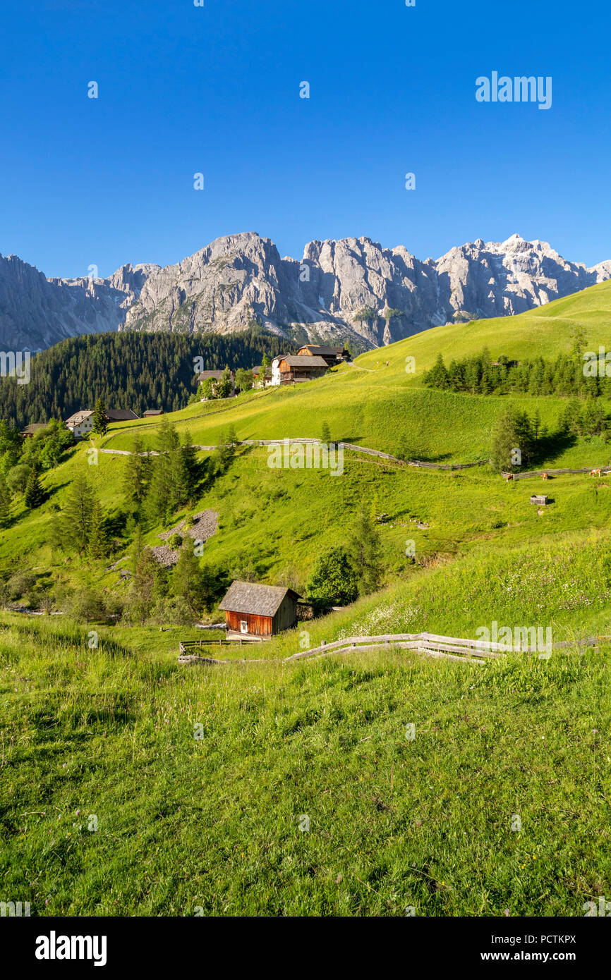 Parc naturel de Puez-Geisler, la vallée des moulins près de Seres et Miscì, dans l'arrière-plan le groupe Puez, Lungiarü / Campill, San Martin de Tor, Bolzano, le Tyrol du Sud, Italie Banque D'Images