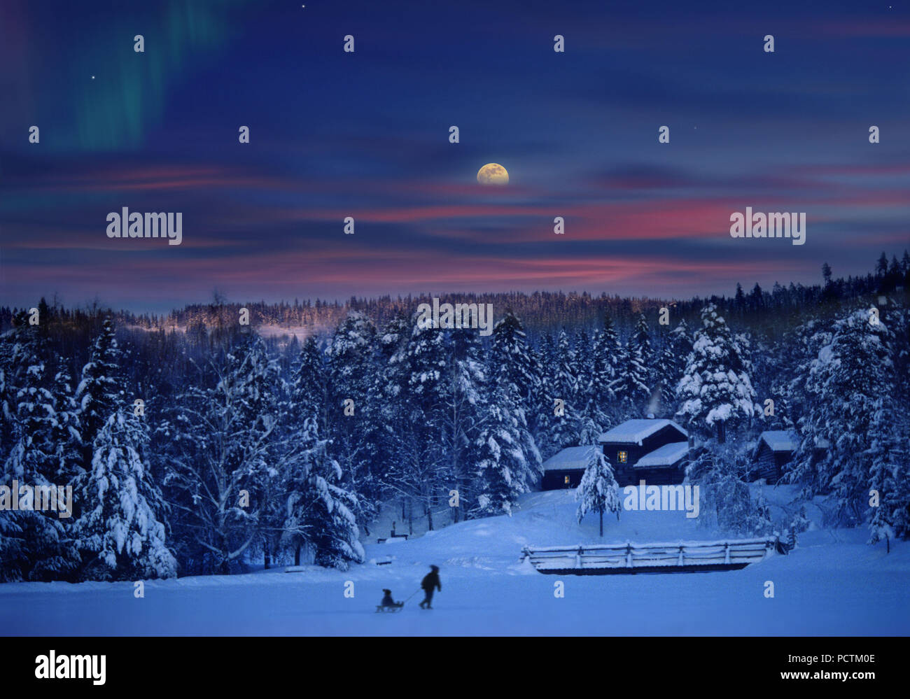 Lever de lune, Lillehammer Maihaugen, Oppland, Norvège, Scandinavie, Europe Banque D'Images