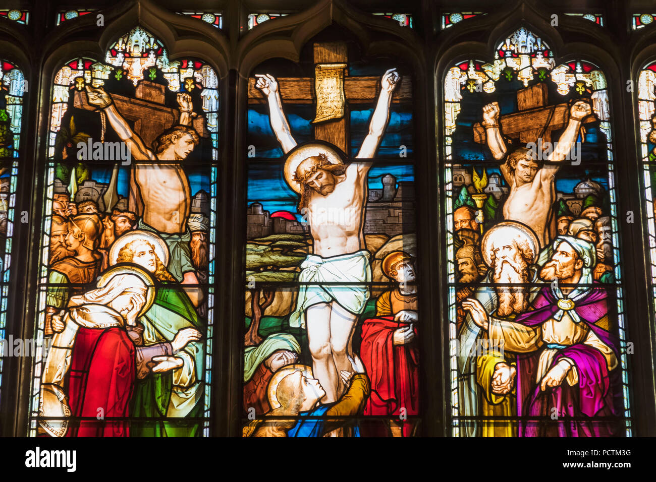 Grande Bretagne, Ecosse, Edimbourg, le Royal Mile, St Giles' Cathedral, vitrail qui présente la vie du Christ Banque D'Images