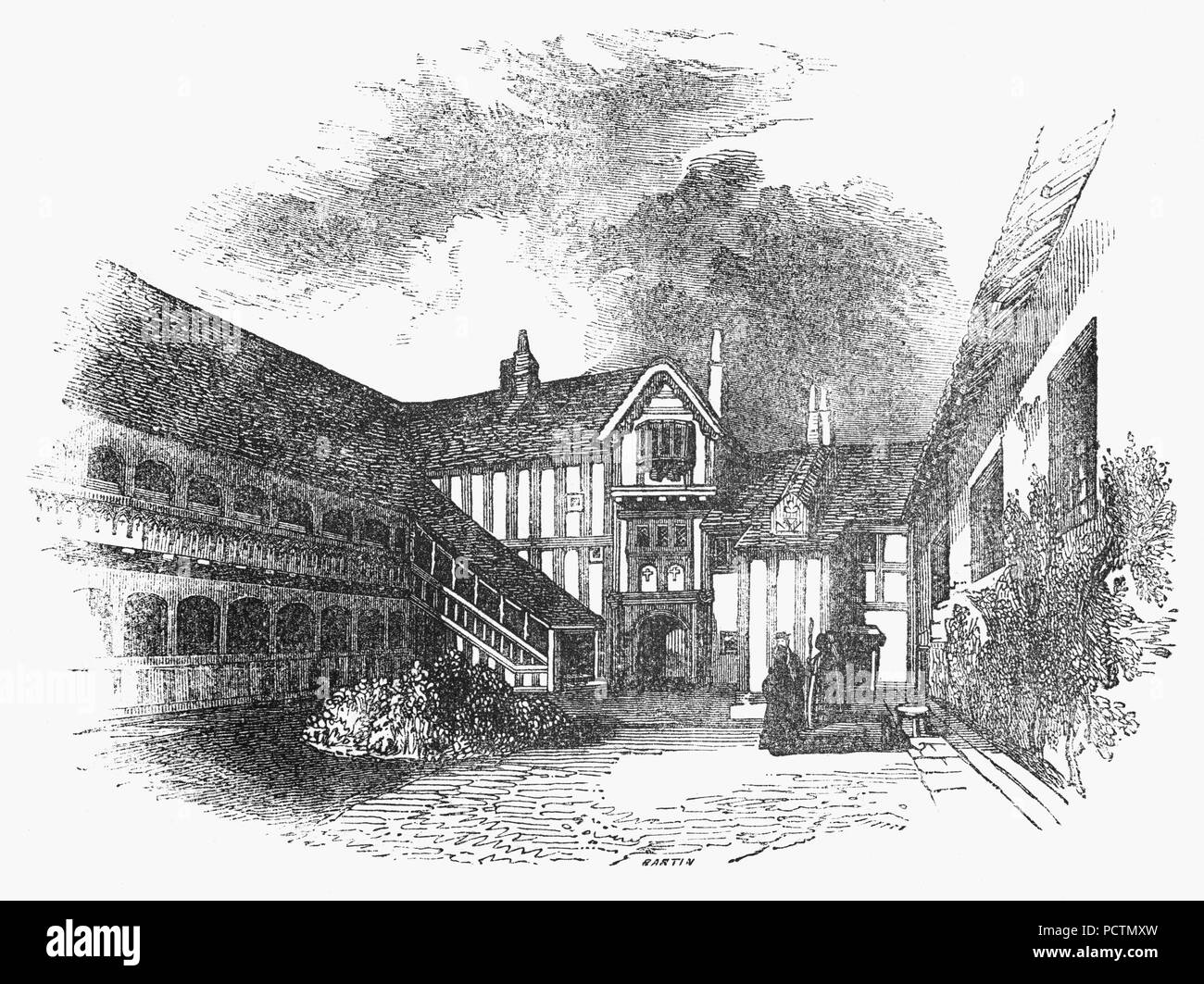 Le Seigneur Leycester Hospital est situé sur High Street, Warwick, Angleterre et date principalement de la fin du 14ème siècle. Regroupés autour de la Norman gateway dans la ville, avec le 12e siècle Chapelle Chantry ci-dessus. Il a été pendant près de 200 ans accueil à Warwick guildes médiévales. Dans le règne de la Reine Elizabeth I les bâtiments est devenu, sous le patronage de Robert Dudley, comte de Leicester, un lieu de retraite pour les vieux guerriers qui avaient combattu dans l'ère élisabéthaine de guerres. Banque D'Images