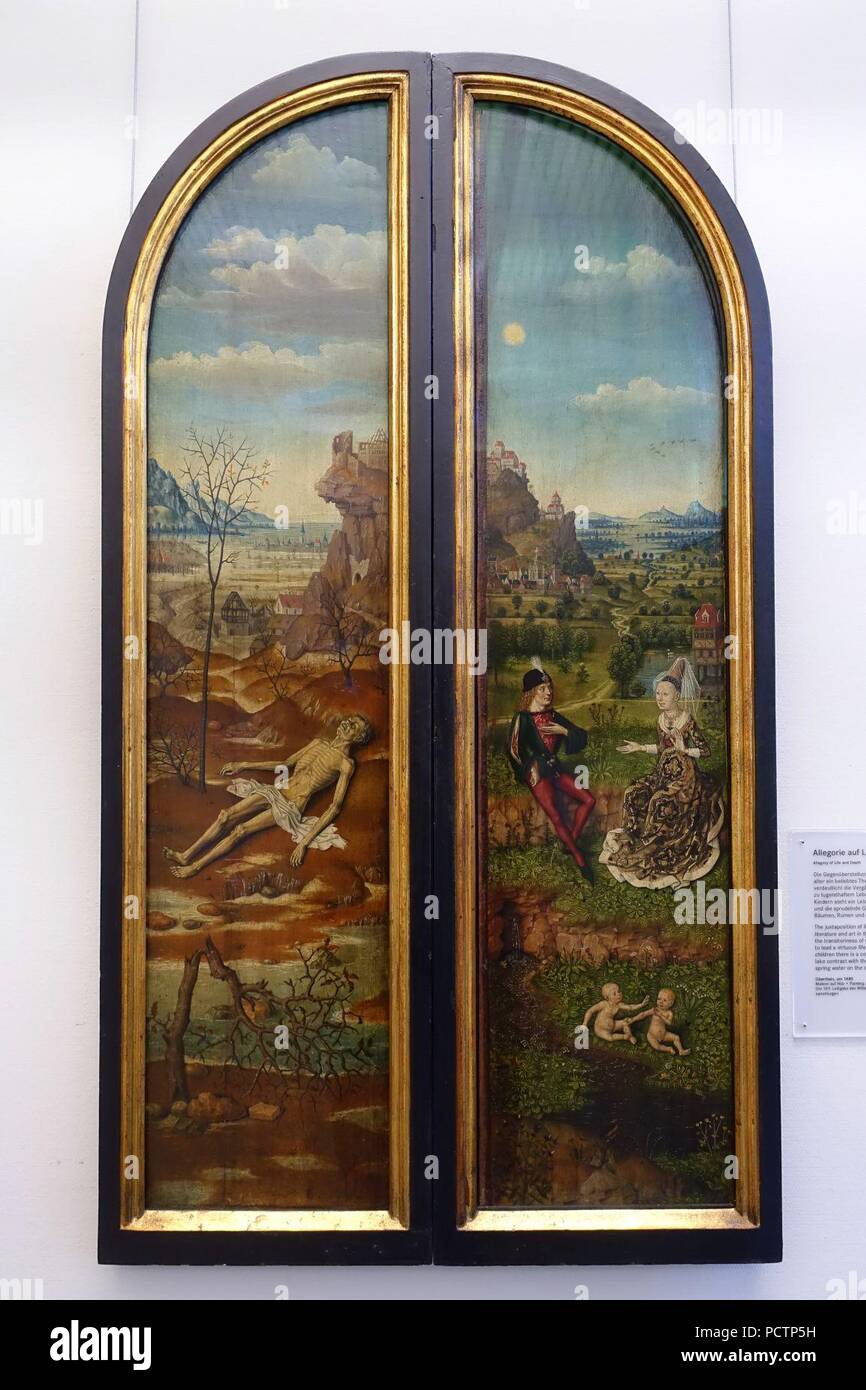 Allégorie de la vie et de la mort, du Haut-Rhin, ch. 1480, peinture sur bois - Banque D'Images