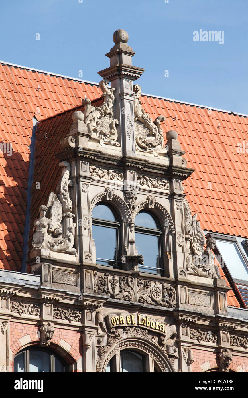 Académie historique Maison de Dr. Ing. Buhmann school Hannover Prinzenstraße avec inscription Ora et labora, Hanovre, Basse-Saxe, Allemagne, Europe Banque D'Images