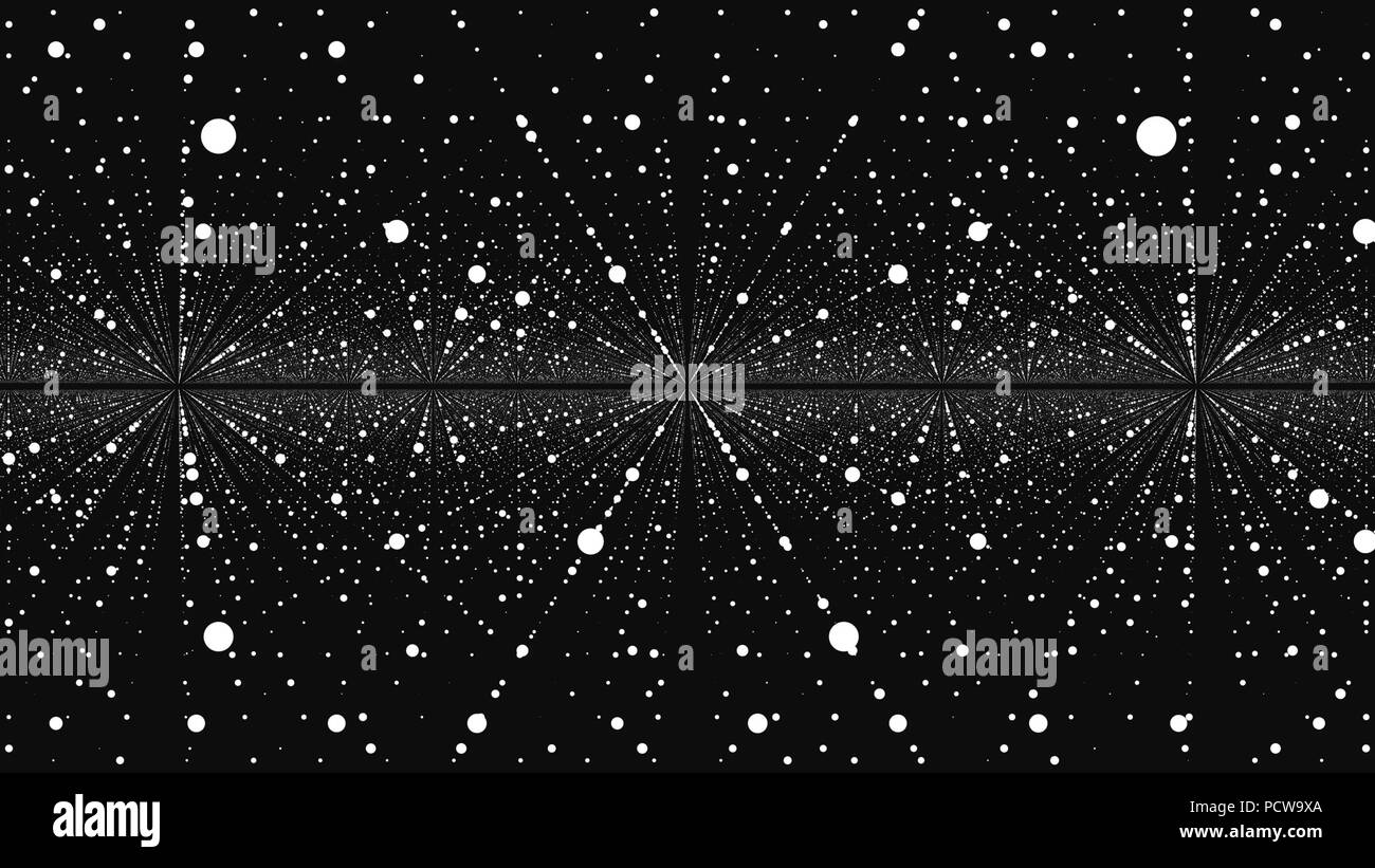 Résumé fond minimaliste. Boucle parfaite. Arrière-plan de l'espace infini. Matrice des glowing stars avec l'illusion de profondeur, de perspective. Toile géométrique avec tableau de points. Résumé de l'univers futuriste. vagues de lumière verticale, modèle de points et de lignes Banque D'Images
