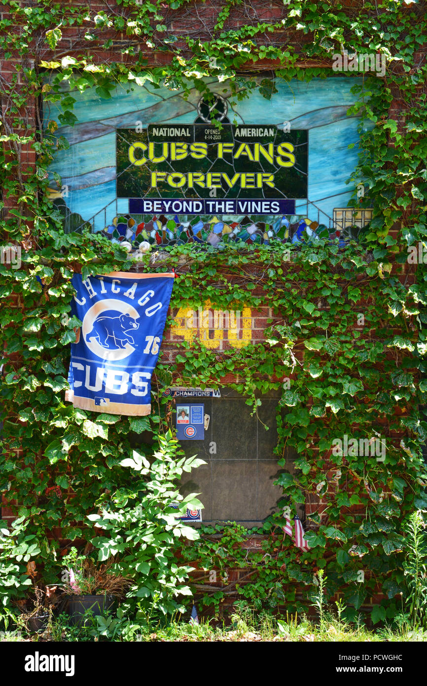 Au-delà des vignes est un columbarium à thème des Cubs de Chicago où les fans peuvent être internés dans un mur de brique de grand champ de lierre et de sièges de Wrigley Field Banque D'Images