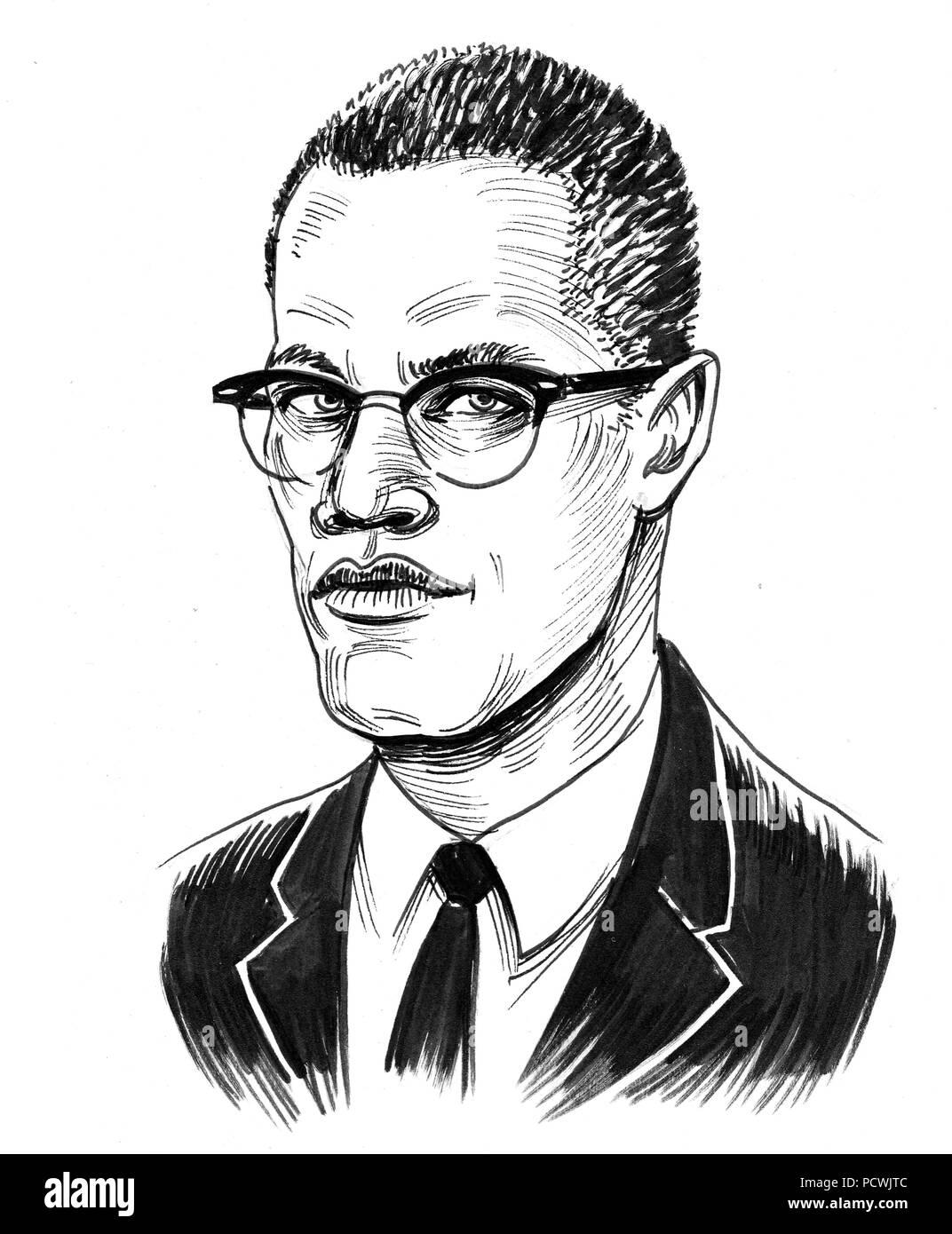 Leader noir Malcolm X. illustration noir et blanc Encre Banque D'Images