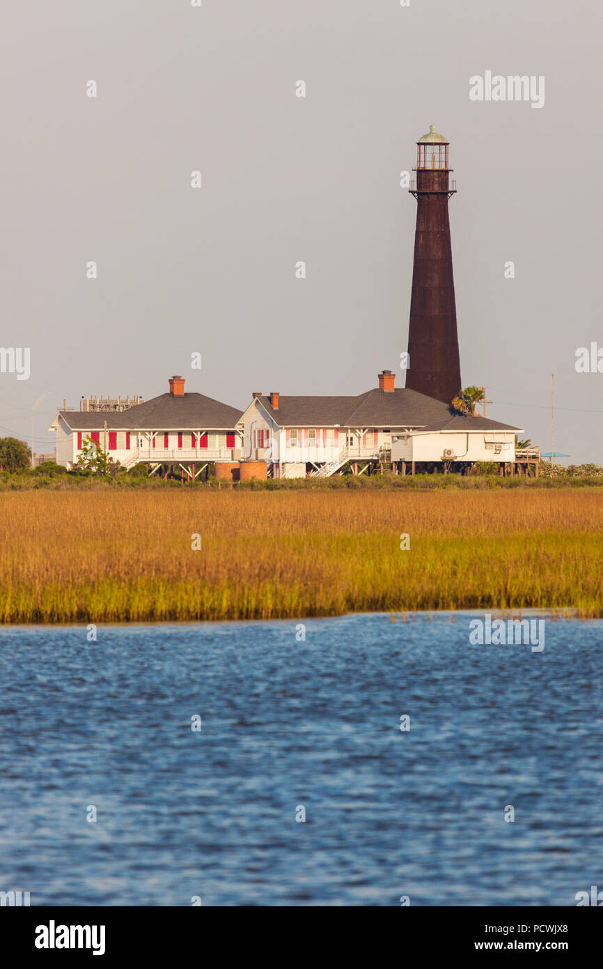 Bolivar Point Lighthouse dans le Texas. Galveston, Texas, États-Unis. Banque D'Images