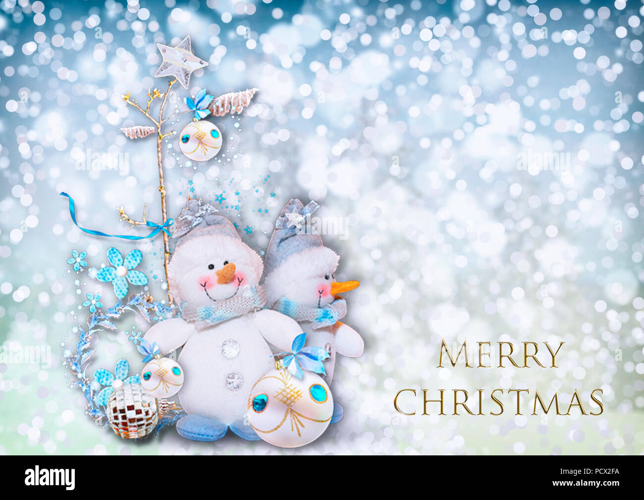 Belle Carte De Noel Dans Un Style Vintage Avec Une Photo D Un Bonhomme De Neige Photo Stock Alamy